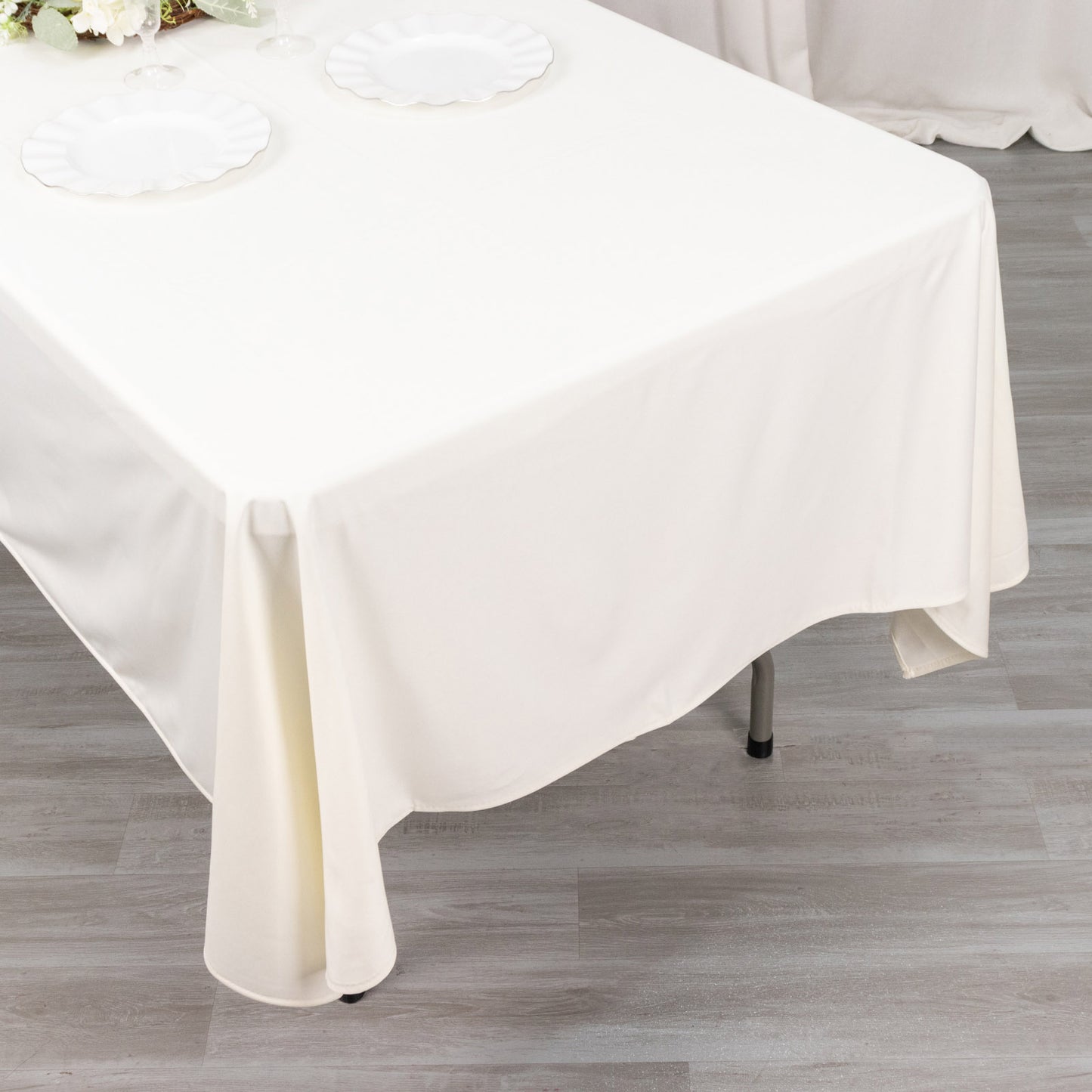 60"x102" Ivory Premium Scuba Wrinkle Free Rectangular Tablecloth, Scuba Polyester Tablecloth