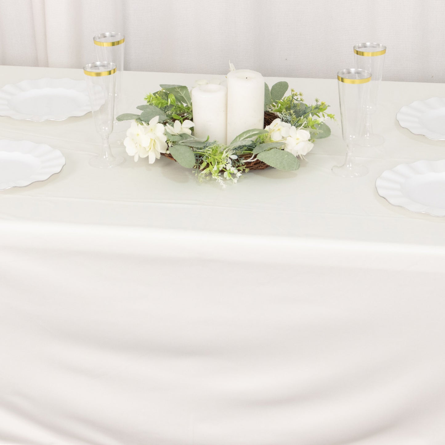 60"x102" Ivory Premium Scuba Wrinkle Free Rectangular Tablecloth, Scuba Polyester Tablecloth