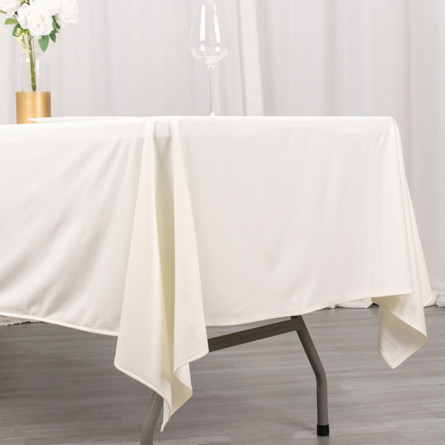 60"x102" Ivory Premium Scuba Wrinkle Free Rectangular Tablecloth, Scuba Polyester Tablecloth