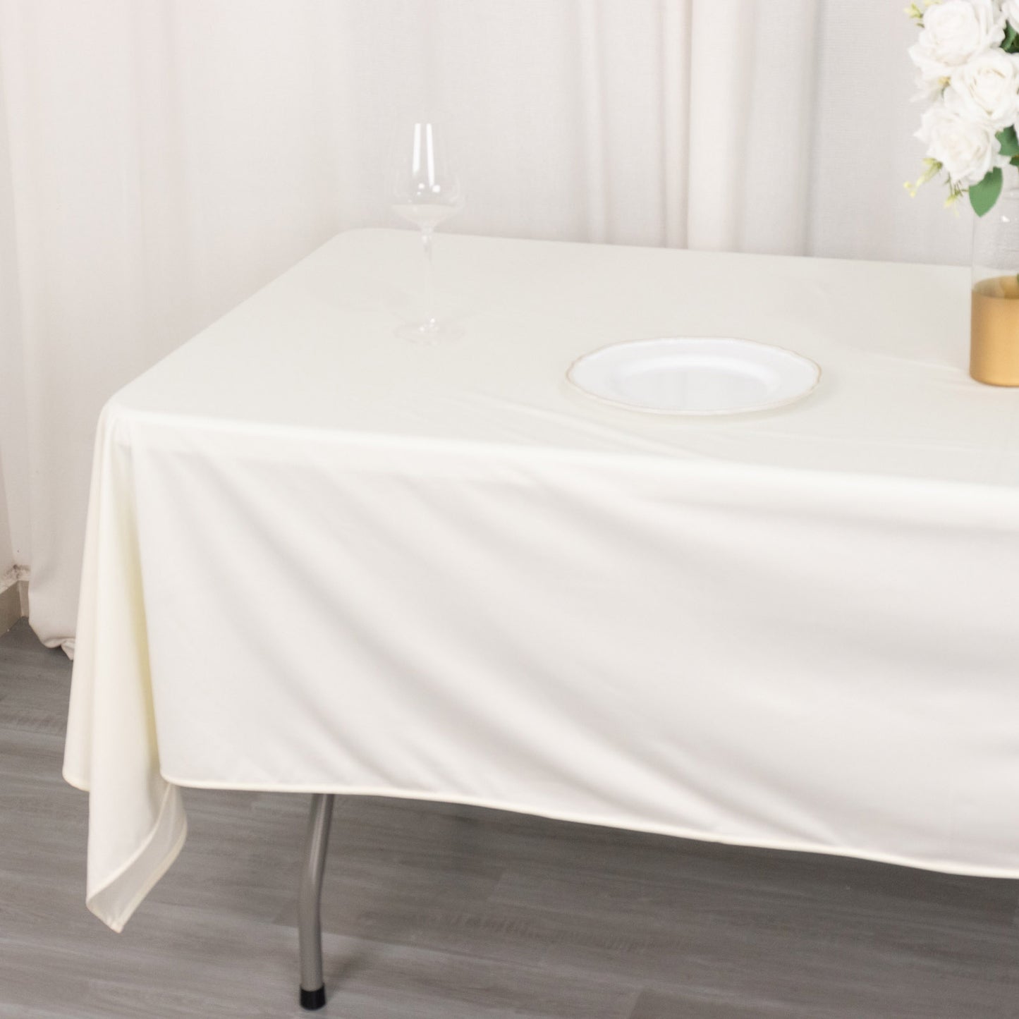 60"x102" Ivory Premium Scuba Wrinkle Free Rectangular Tablecloth, Scuba Polyester Tablecloth