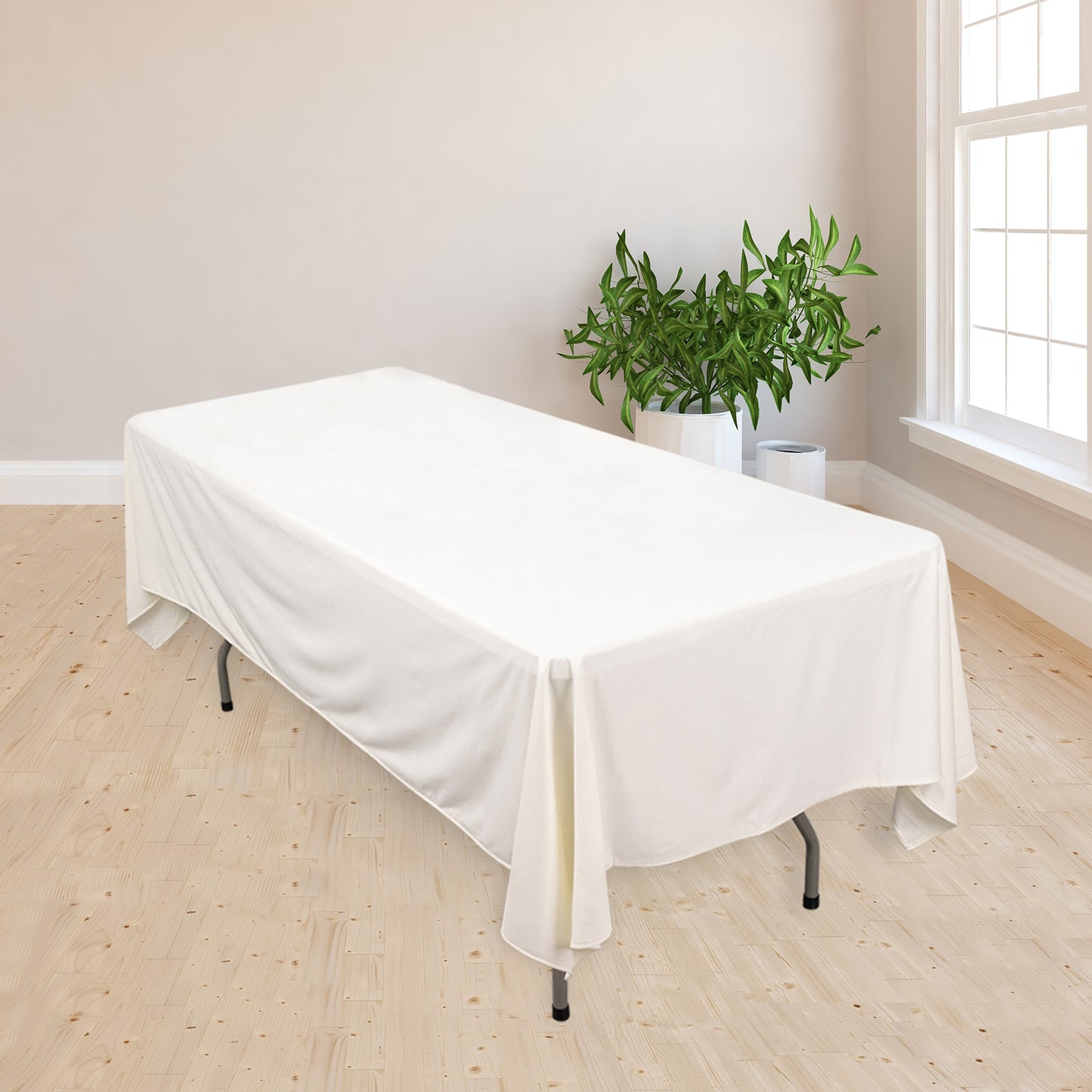 60"x102" Ivory Premium Scuba Wrinkle Free Rectangular Tablecloth, Scuba Polyester Tablecloth