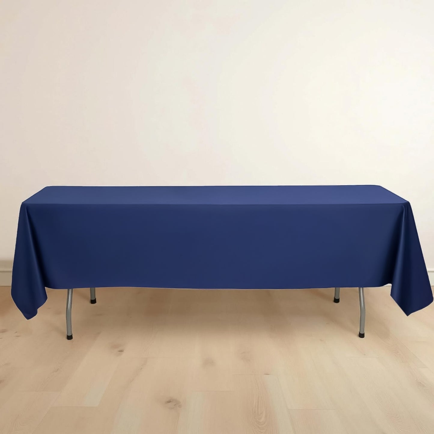 60"x102" Navy Blue Scuba Wrinkle Free Rectangular Tablecloth, Scuba Polyester Tablecloth
