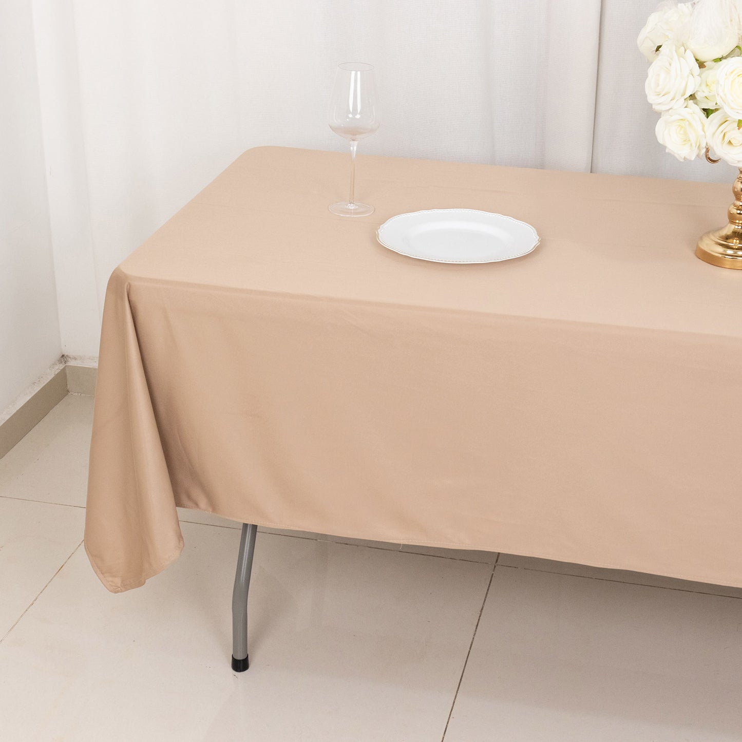 60"x102" Nude Premium Scuba Wrinkle Free Rectangular Tablecloth, Scuba Polyester Tablecloth