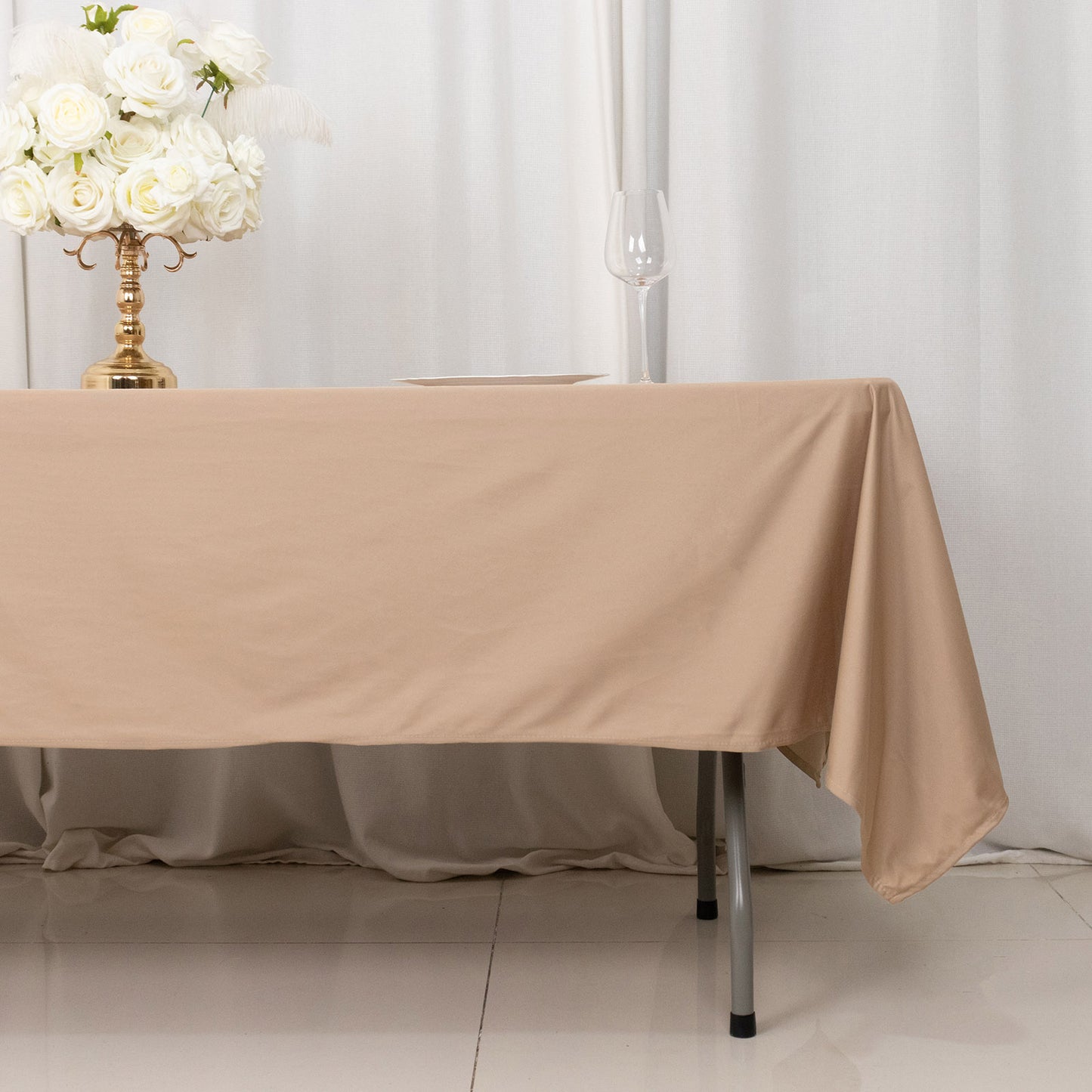 60"x102" Nude Premium Scuba Wrinkle Free Rectangular Tablecloth, Scuba Polyester Tablecloth