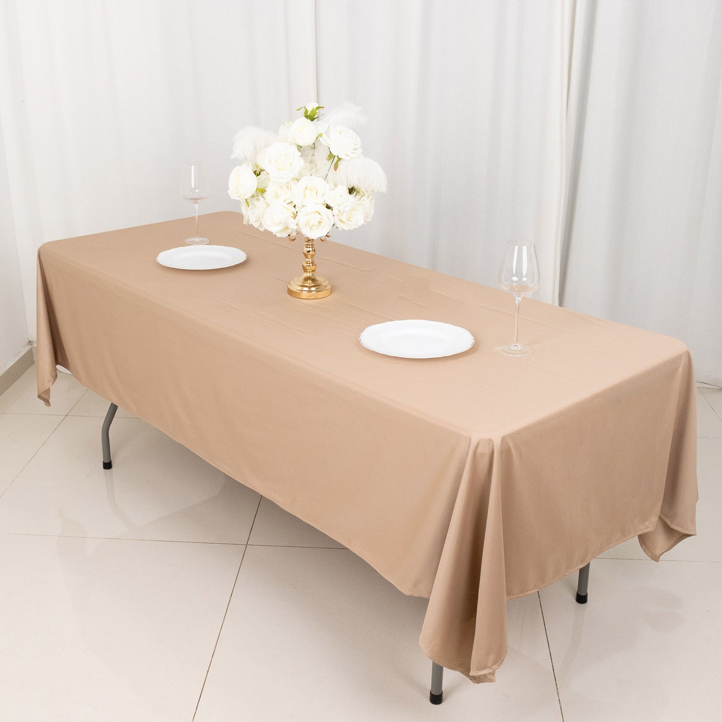 60"x102" Nude Premium Scuba Wrinkle Free Rectangular Tablecloth, Scuba Polyester Tablecloth