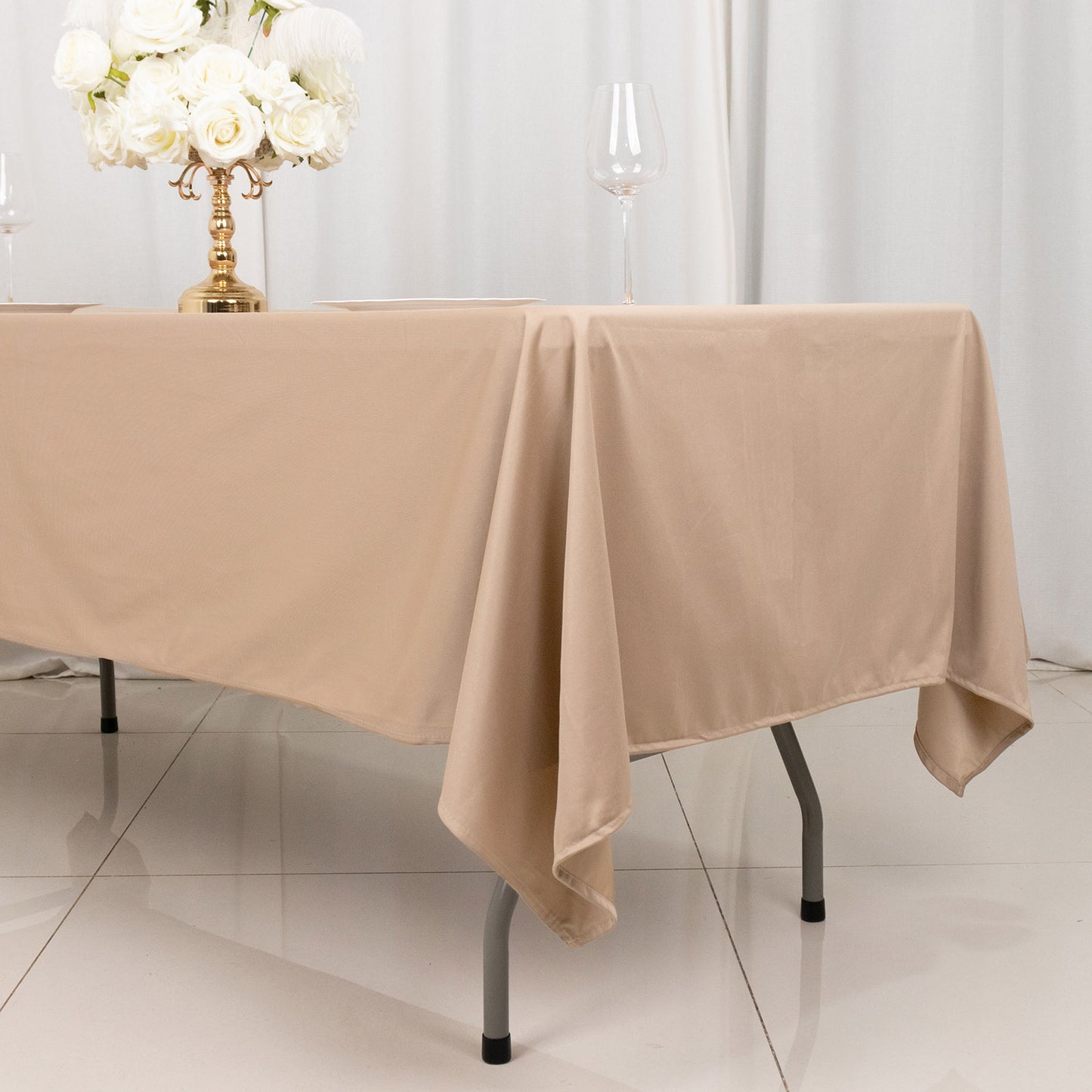 60"x102" Nude Premium Scuba Wrinkle Free Rectangular Tablecloth, Scuba Polyester Tablecloth