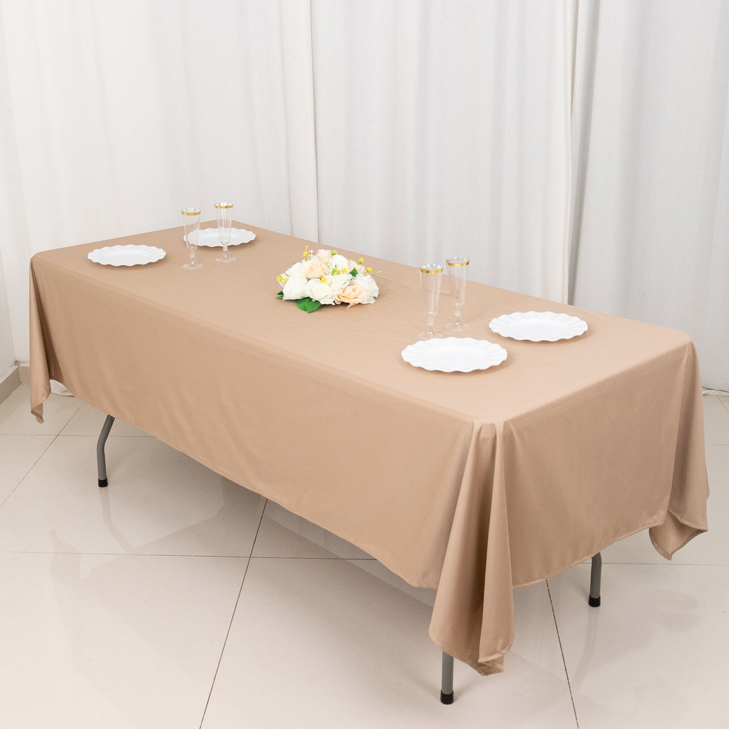 60"x102" Nude Premium Scuba Wrinkle Free Rectangular Tablecloth, Scuba Polyester Tablecloth