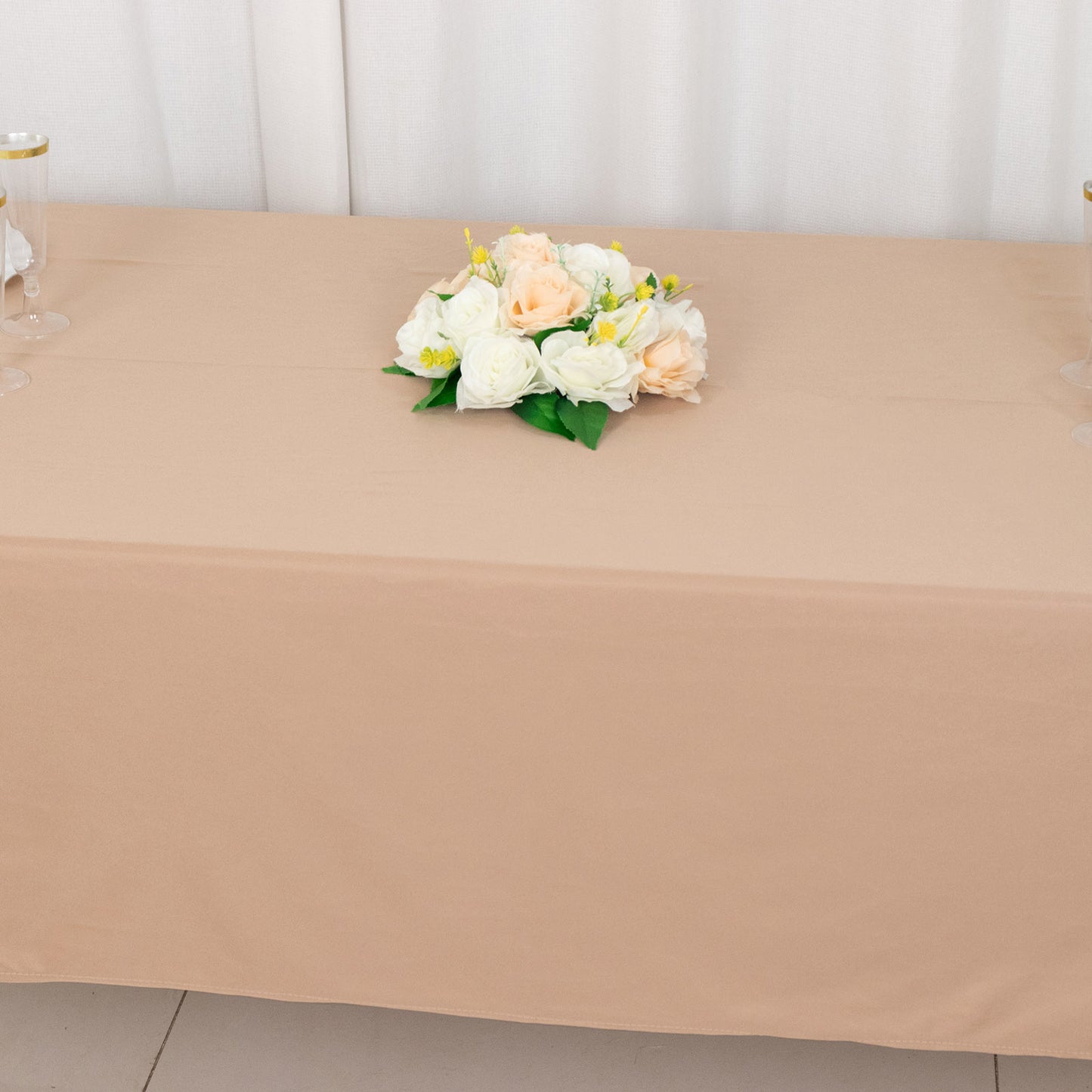 60"x102" Nude Premium Scuba Wrinkle Free Rectangular Tablecloth, Scuba Polyester Tablecloth