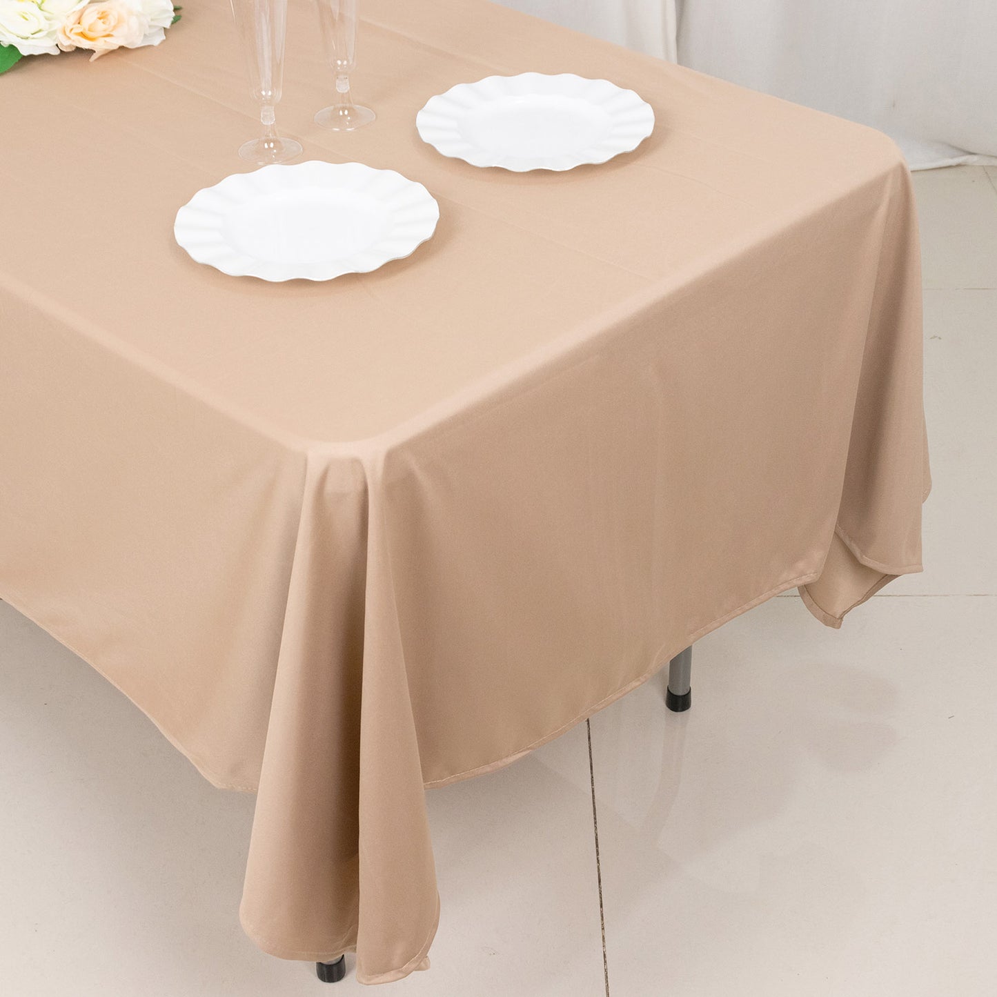 60"x102" Nude Premium Scuba Wrinkle Free Rectangular Tablecloth, Scuba Polyester Tablecloth