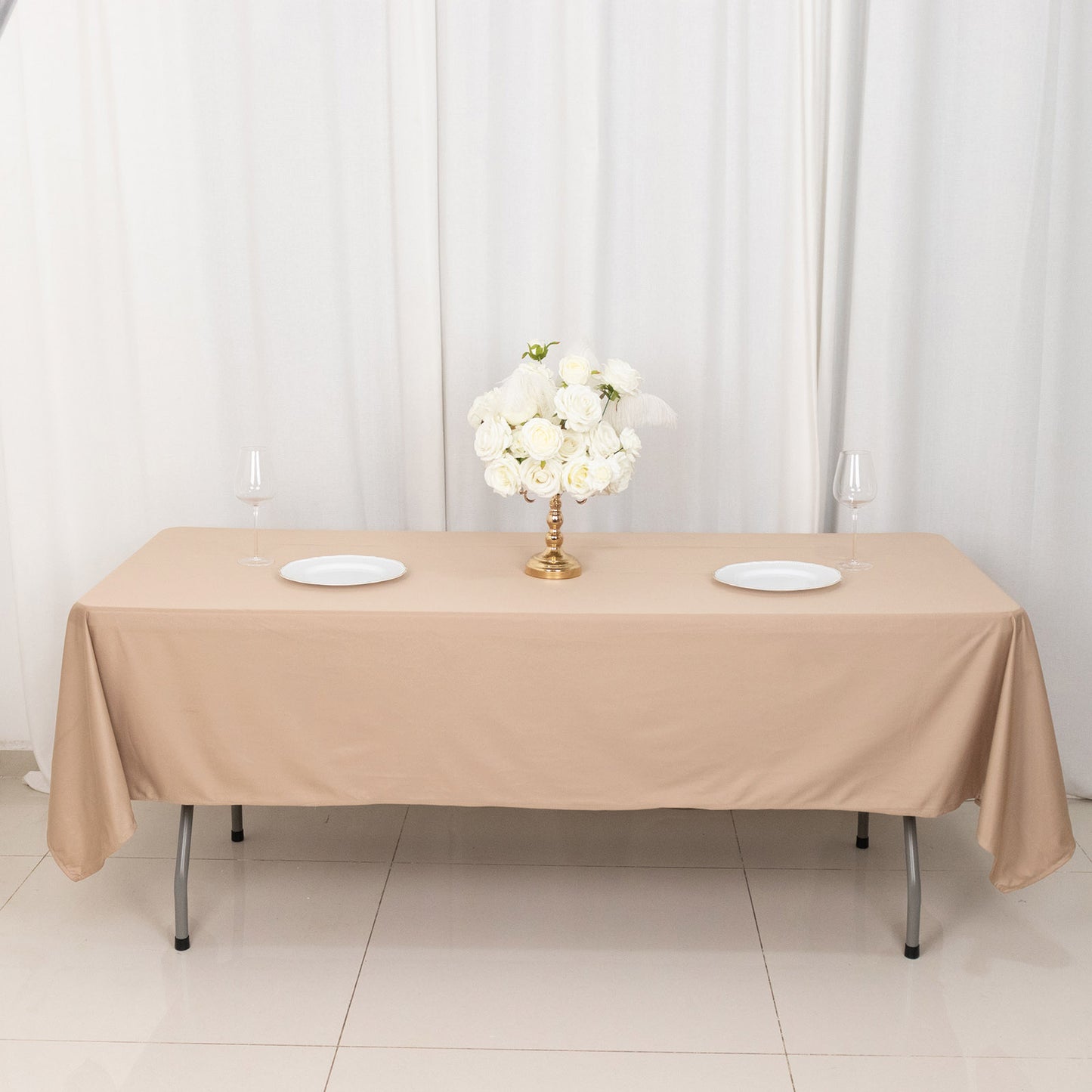 60"x102" Nude Premium Scuba Wrinkle Free Rectangular Tablecloth, Scuba Polyester Tablecloth