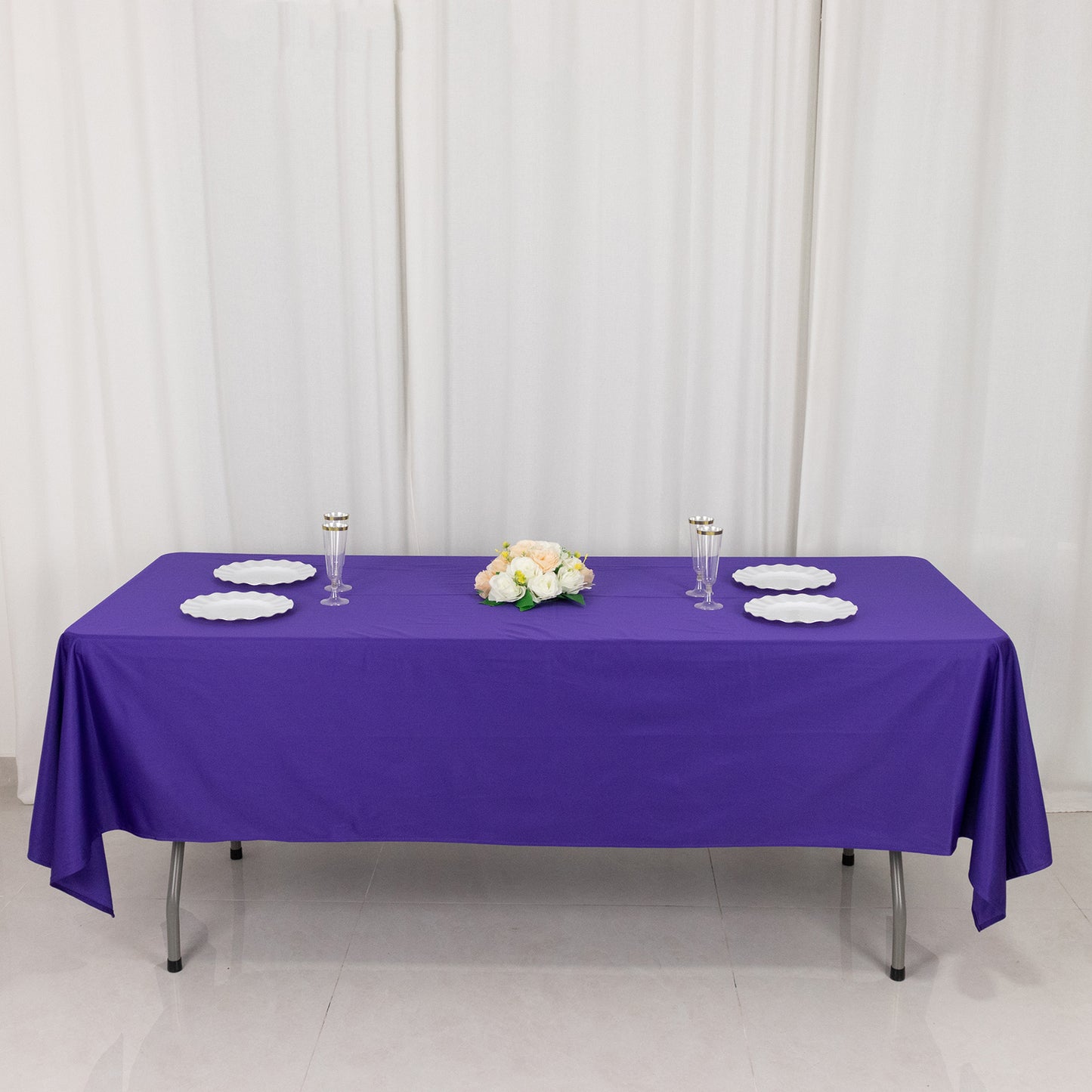 60"x102" Purple Premium Scuba Wrinkle Free Rectangular Tablecloth, Scuba Polyester Tablecloth