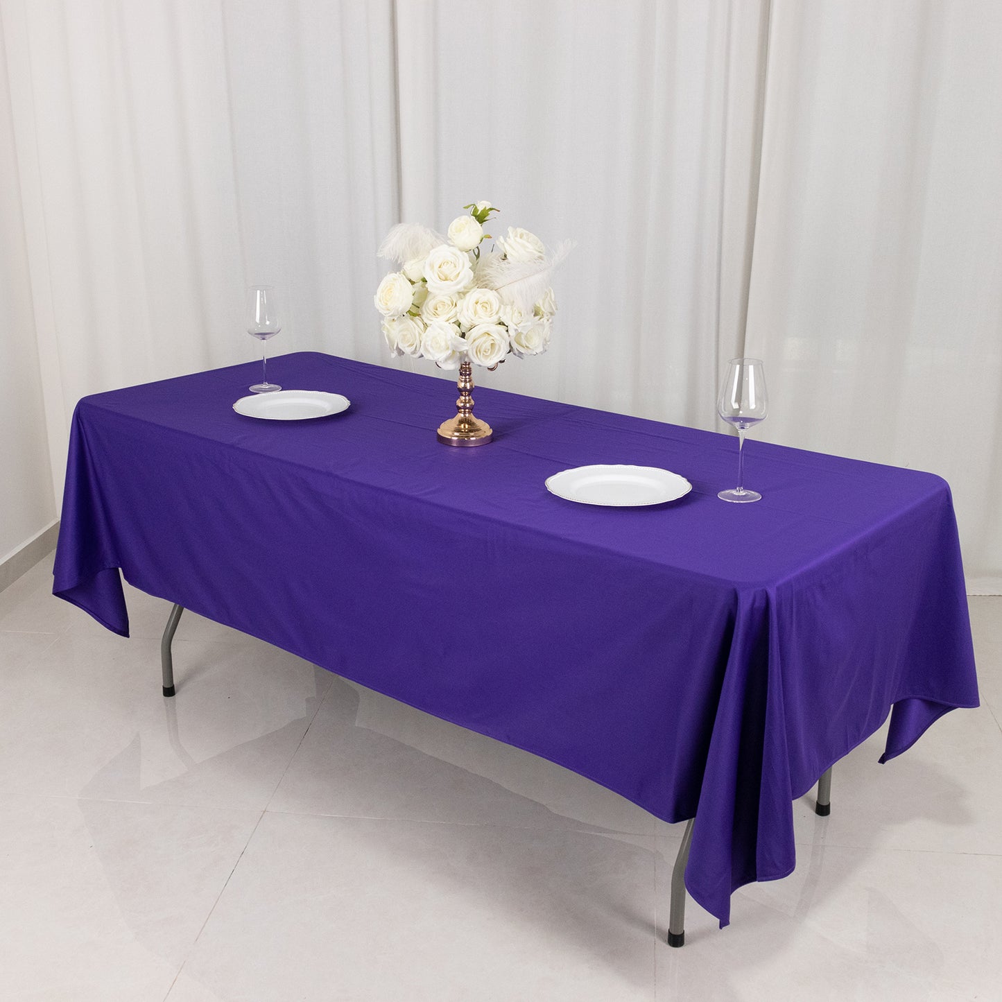 60"x102" Purple Premium Scuba Wrinkle Free Rectangular Tablecloth, Scuba Polyester Tablecloth