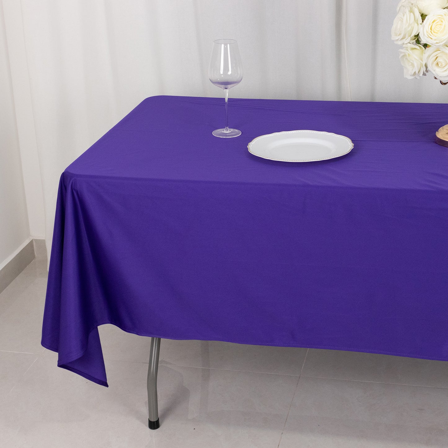 60"x102" Purple Premium Scuba Wrinkle Free Rectangular Tablecloth, Scuba Polyester Tablecloth