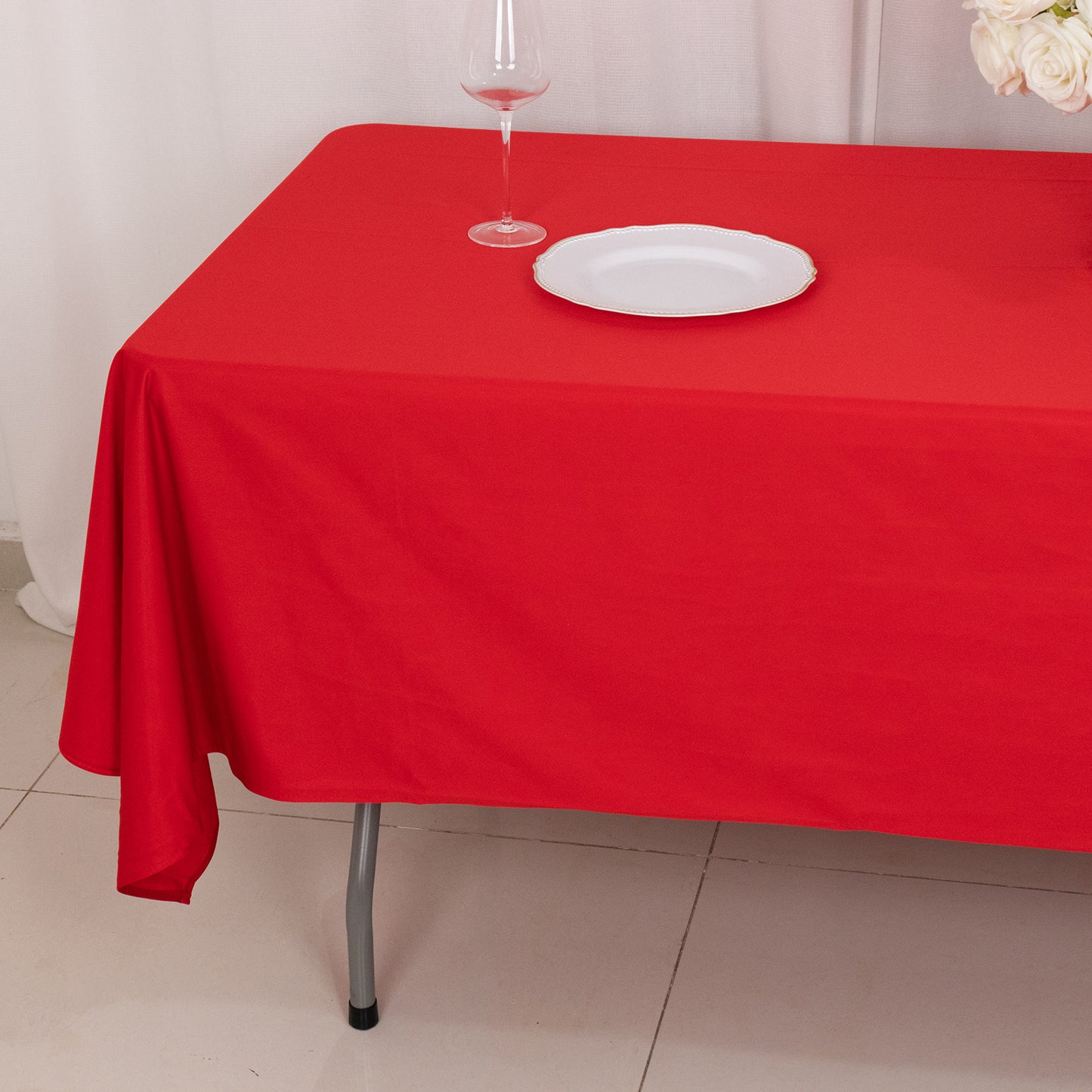 60"x102" Red Premium Scuba Wrinkle Free Rectangular Tablecloth, Scuba Polyester Tablecloth