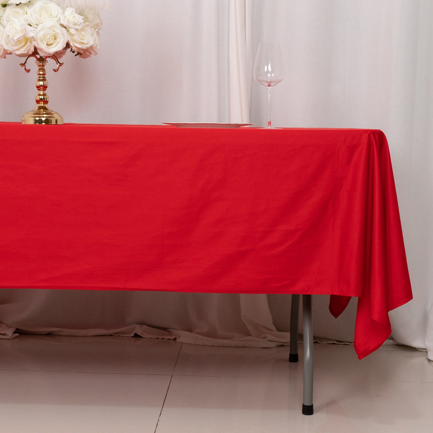 60"x102" Red Premium Scuba Wrinkle Free Rectangular Tablecloth, Scuba Polyester Tablecloth