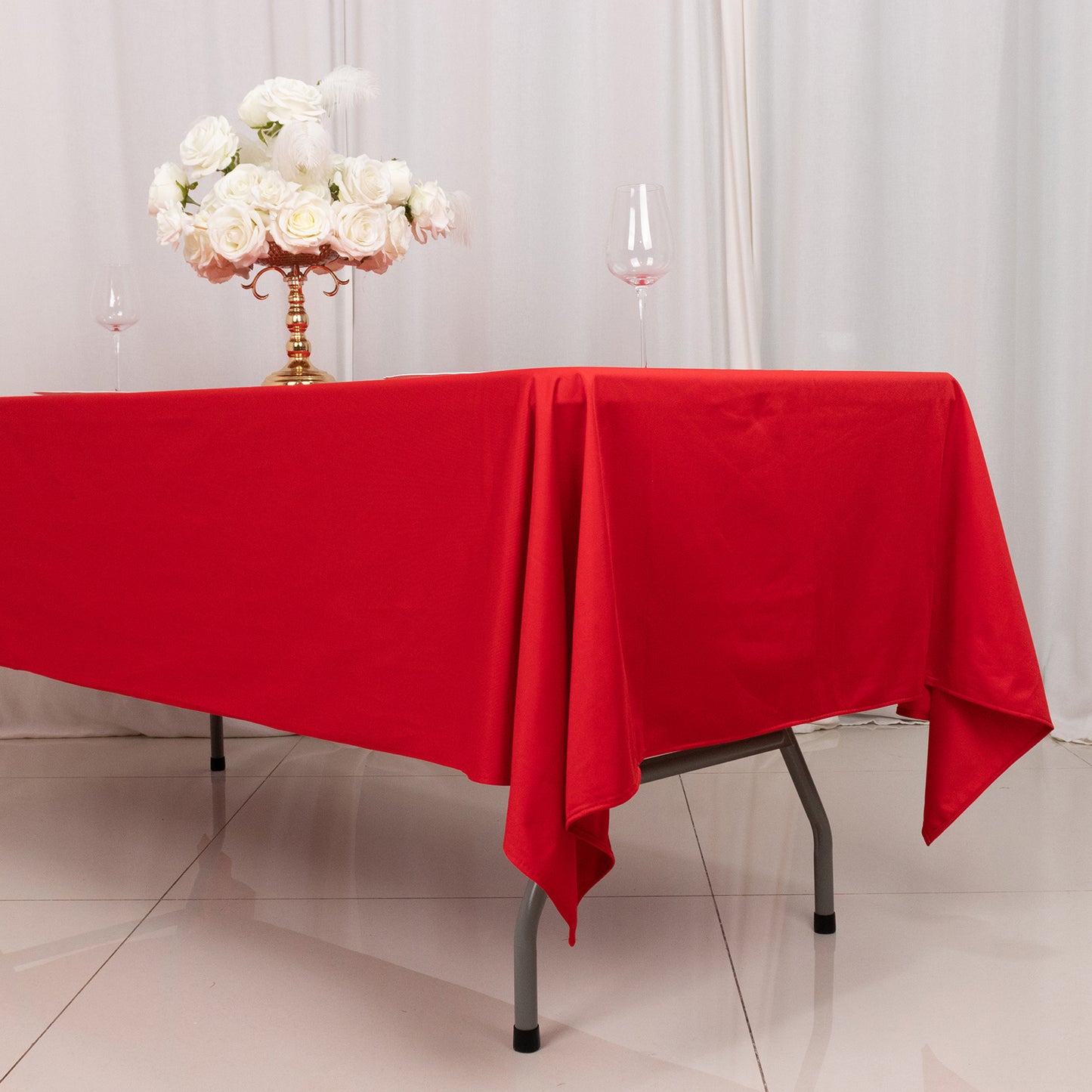 60"x102" Red Premium Scuba Wrinkle Free Rectangular Tablecloth, Scuba Polyester Tablecloth