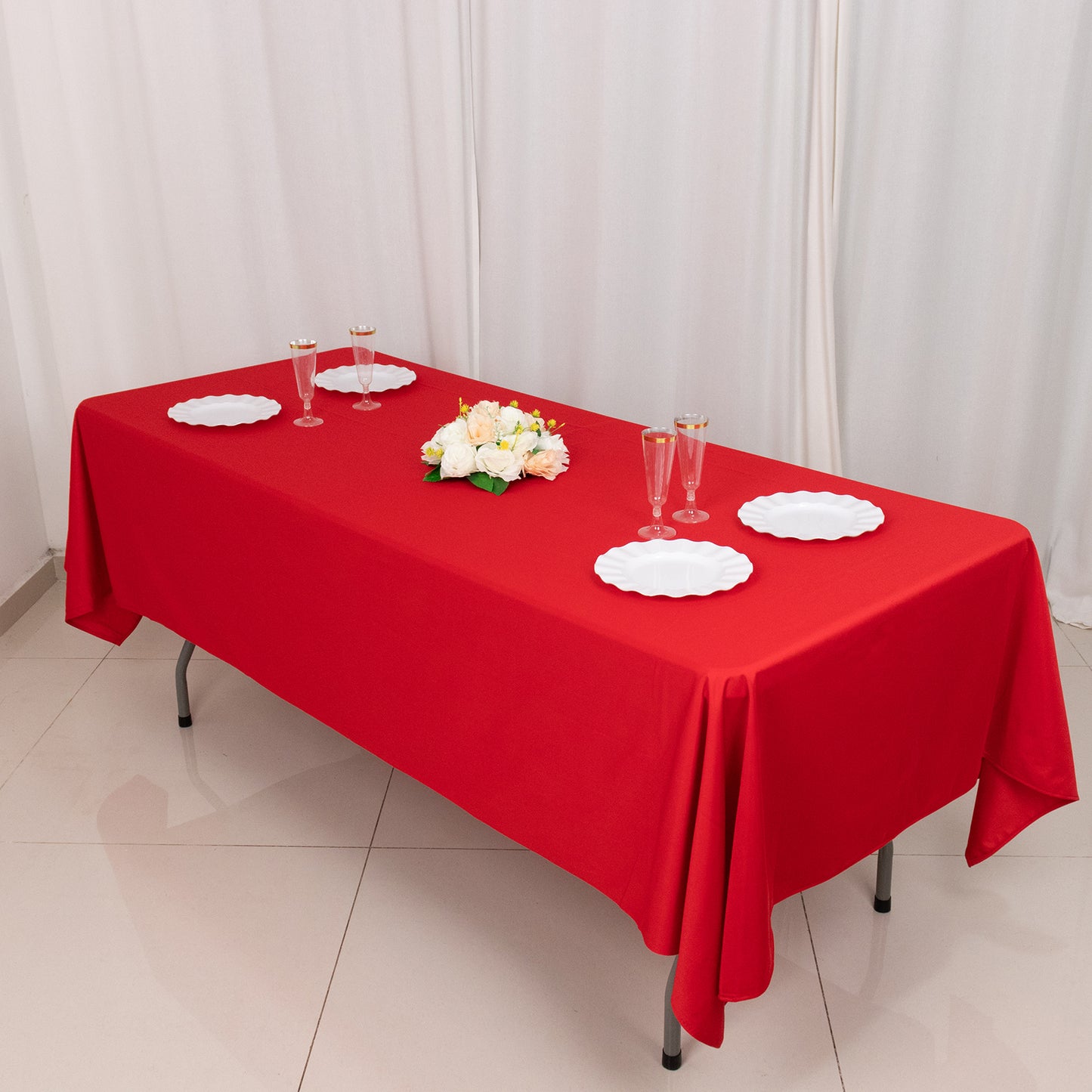 60"x102" Red Premium Scuba Wrinkle Free Rectangular Tablecloth, Scuba Polyester Tablecloth