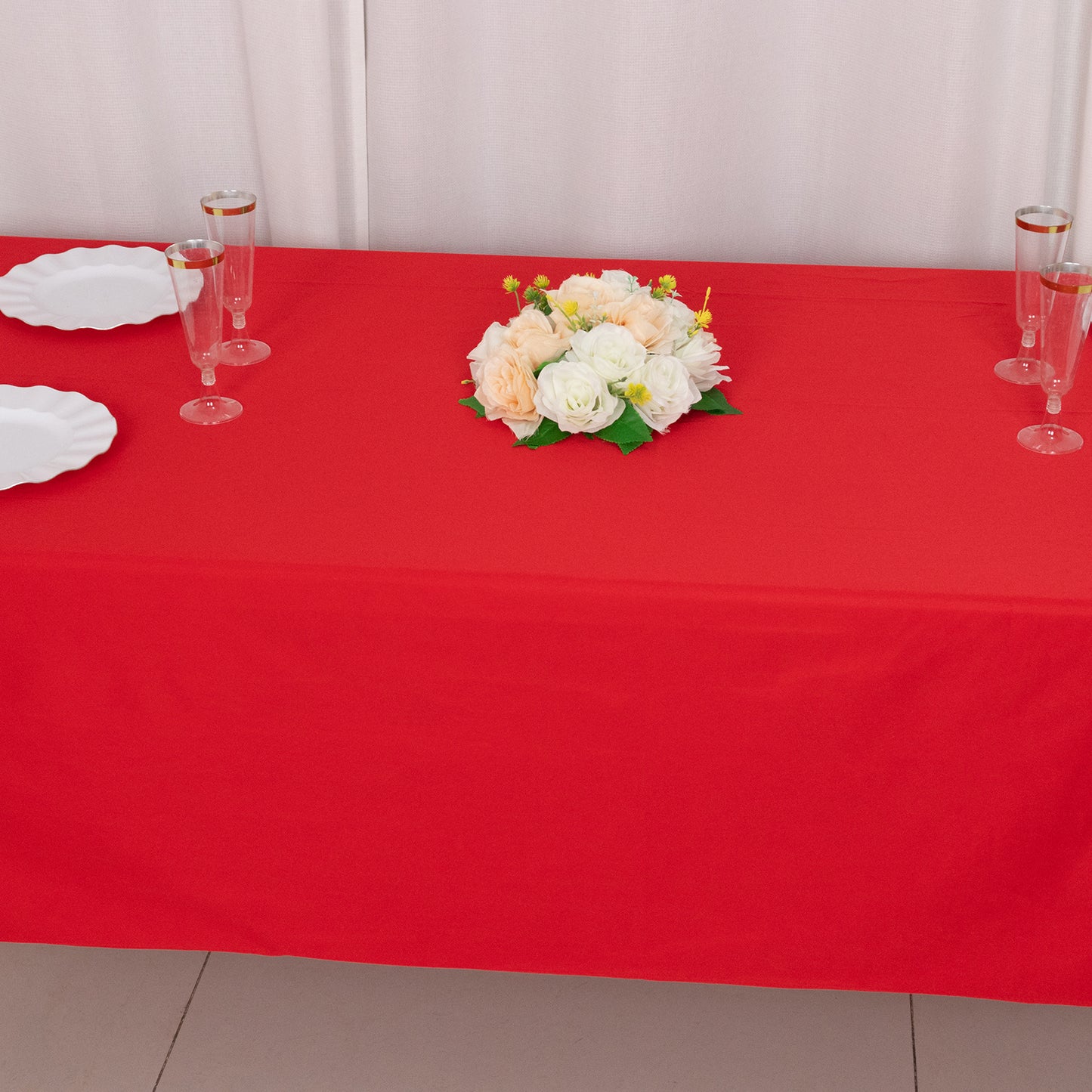 60"x102" Red Premium Scuba Wrinkle Free Rectangular Tablecloth, Scuba Polyester Tablecloth