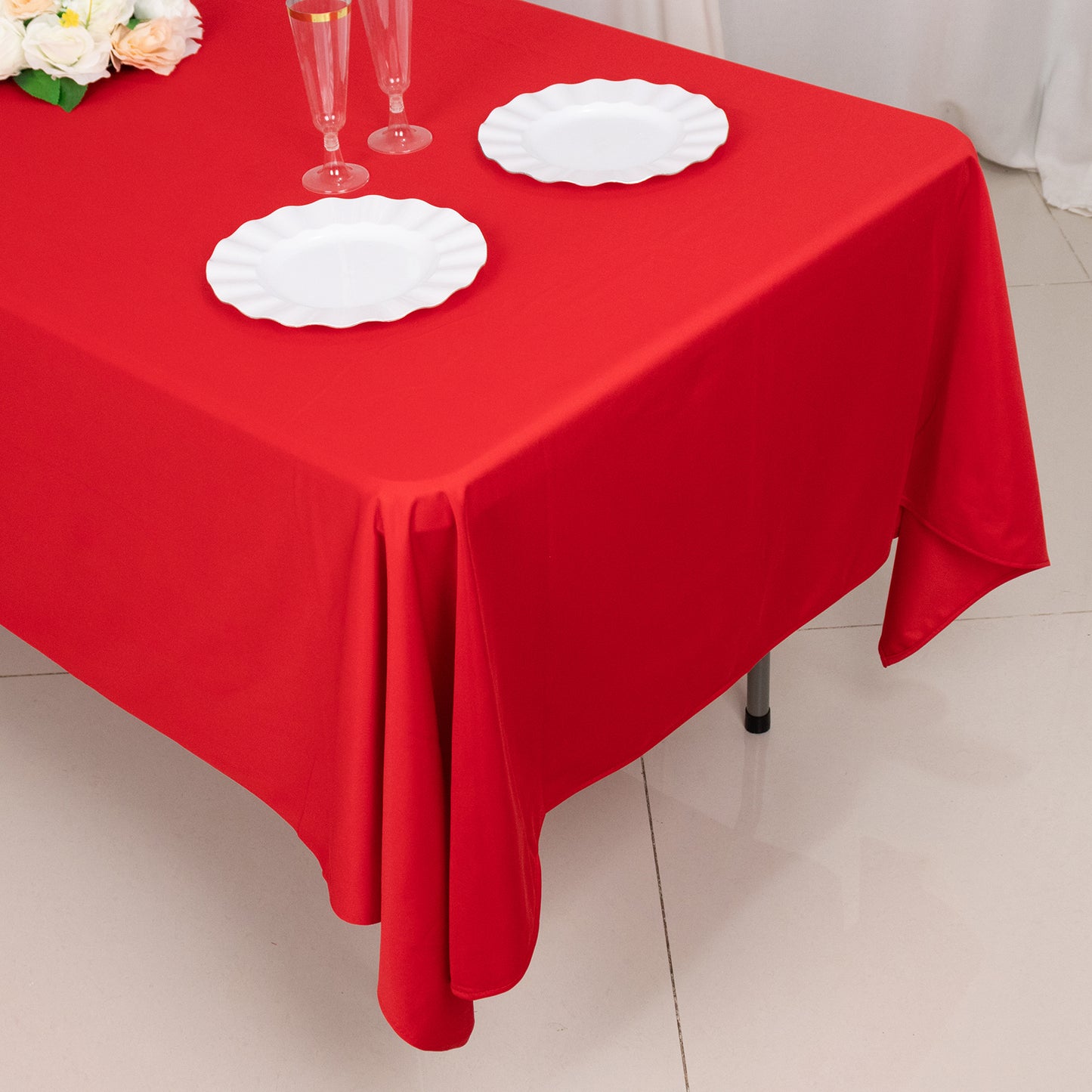 60"x102" Red Premium Scuba Wrinkle Free Rectangular Tablecloth, Scuba Polyester Tablecloth