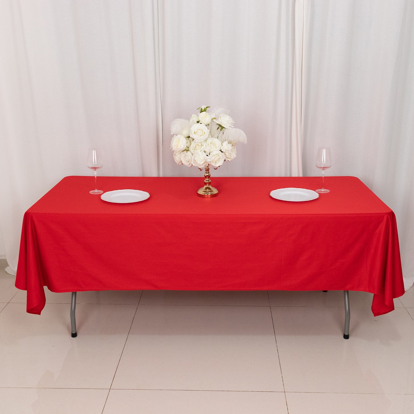 60"x102" Red Premium Scuba Wrinkle Free Rectangular Tablecloth, Scuba Polyester Tablecloth