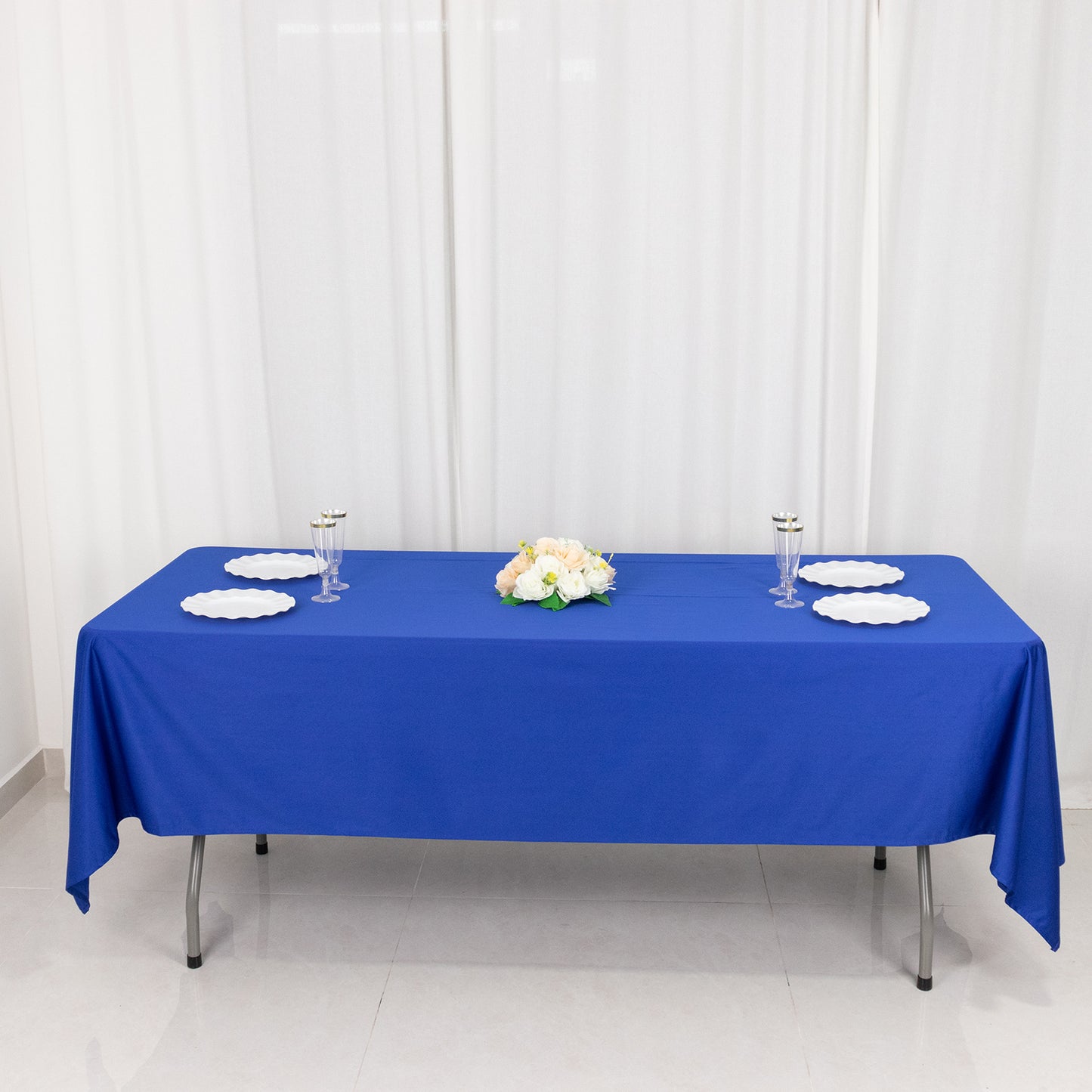 60"x102" Royal Blue Premium Scuba Wrinkle Free Rectangular Tablecloth, Scuba Polyester Tablecloth