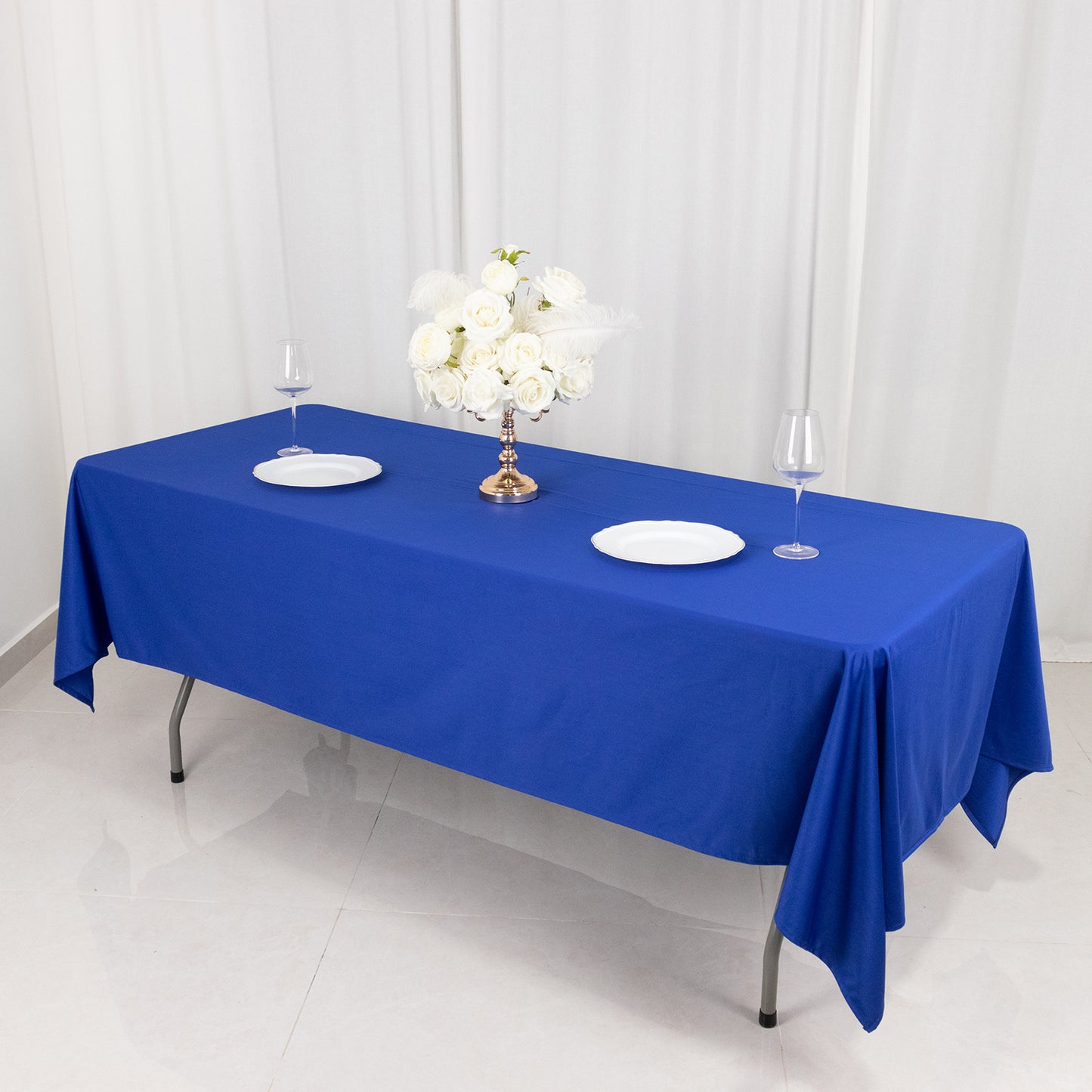 60"x102" Royal Blue Premium Scuba Wrinkle Free Rectangular Tablecloth, Scuba Polyester Tablecloth