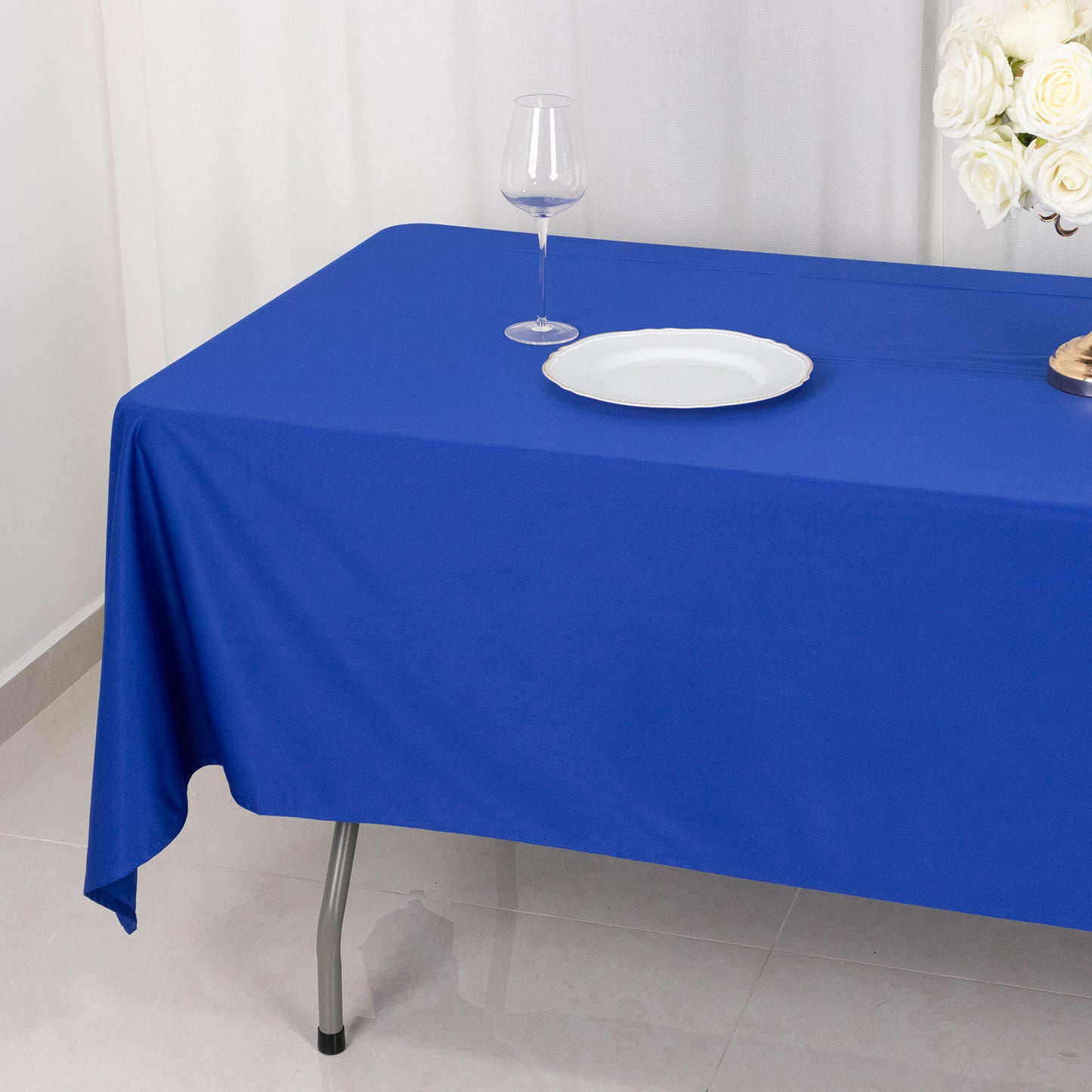 60"x102" Royal Blue Premium Scuba Wrinkle Free Rectangular Tablecloth, Scuba Polyester Tablecloth