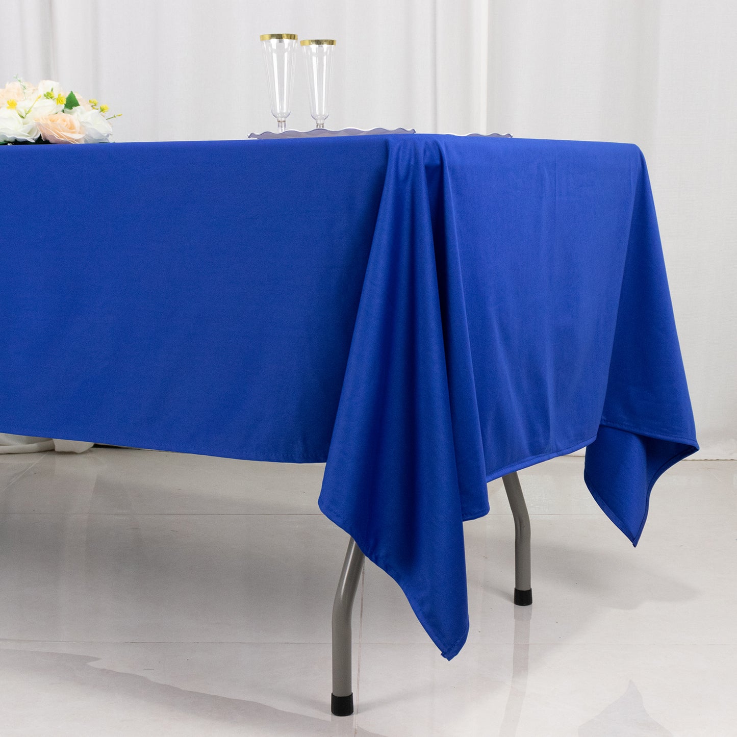 60"x102" Royal Blue Premium Scuba Wrinkle Free Rectangular Tablecloth, Scuba Polyester Tablecloth