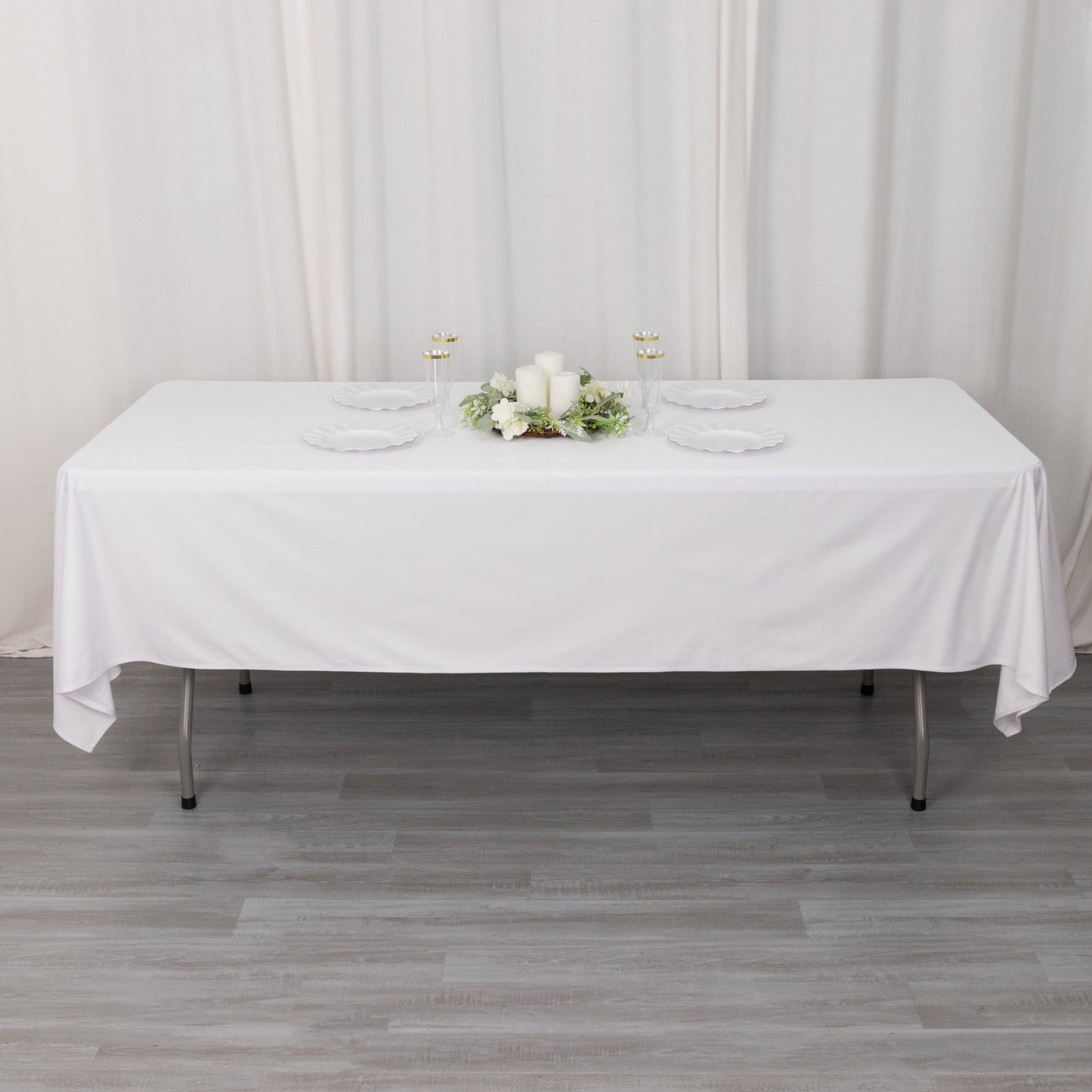 60"x102" White Premium Scuba Wrinkle Free Rectangular Tablecloth, Scuba Polyester Tablecloth