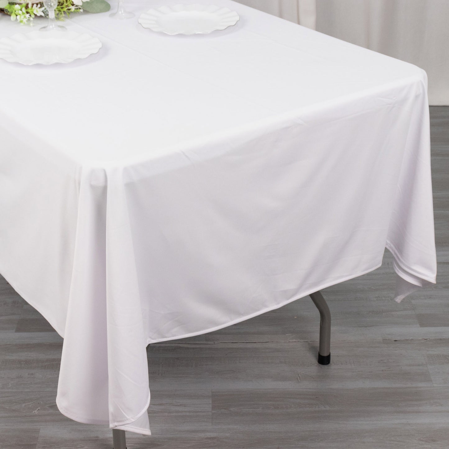 60"x102" White Premium Scuba Wrinkle Free Rectangular Tablecloth, Scuba Polyester Tablecloth