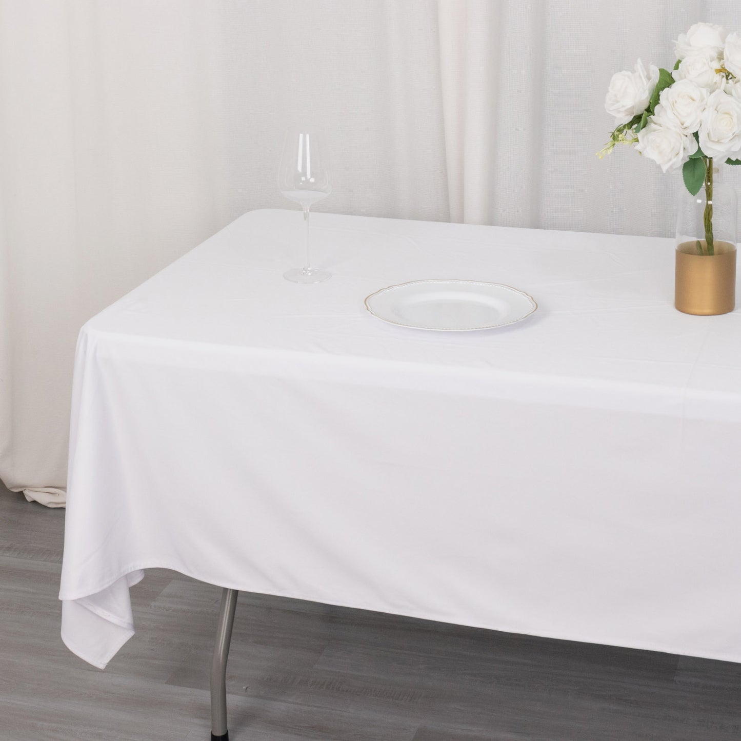 60"x102" White Premium Scuba Wrinkle Free Rectangular Tablecloth, Scuba Polyester Tablecloth