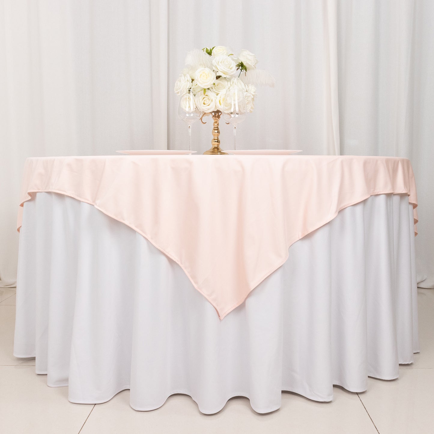 70" Blush Premium Scuba Wrinkle Free Square Table Overlay, Scuba Polyester Table Topper