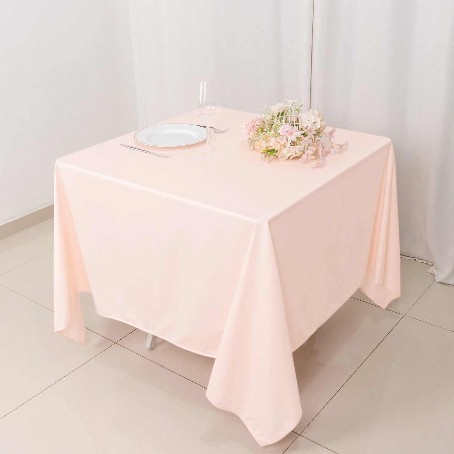 70" Blush Scuba Wrinkle Free Square Tablecloth, Scuba Polyester Tablecloth