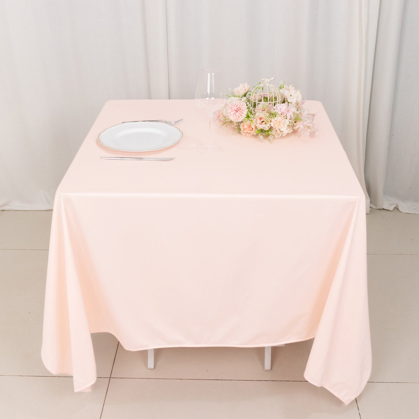 70" Blush Scuba Wrinkle Free Square Tablecloth, Scuba Polyester Tablecloth
