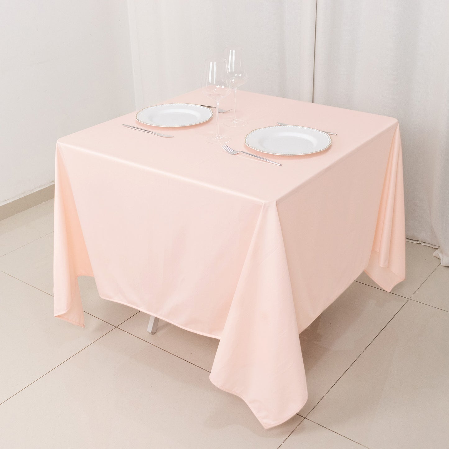 70" Blush Scuba Wrinkle Free Square Tablecloth, Scuba Polyester Tablecloth