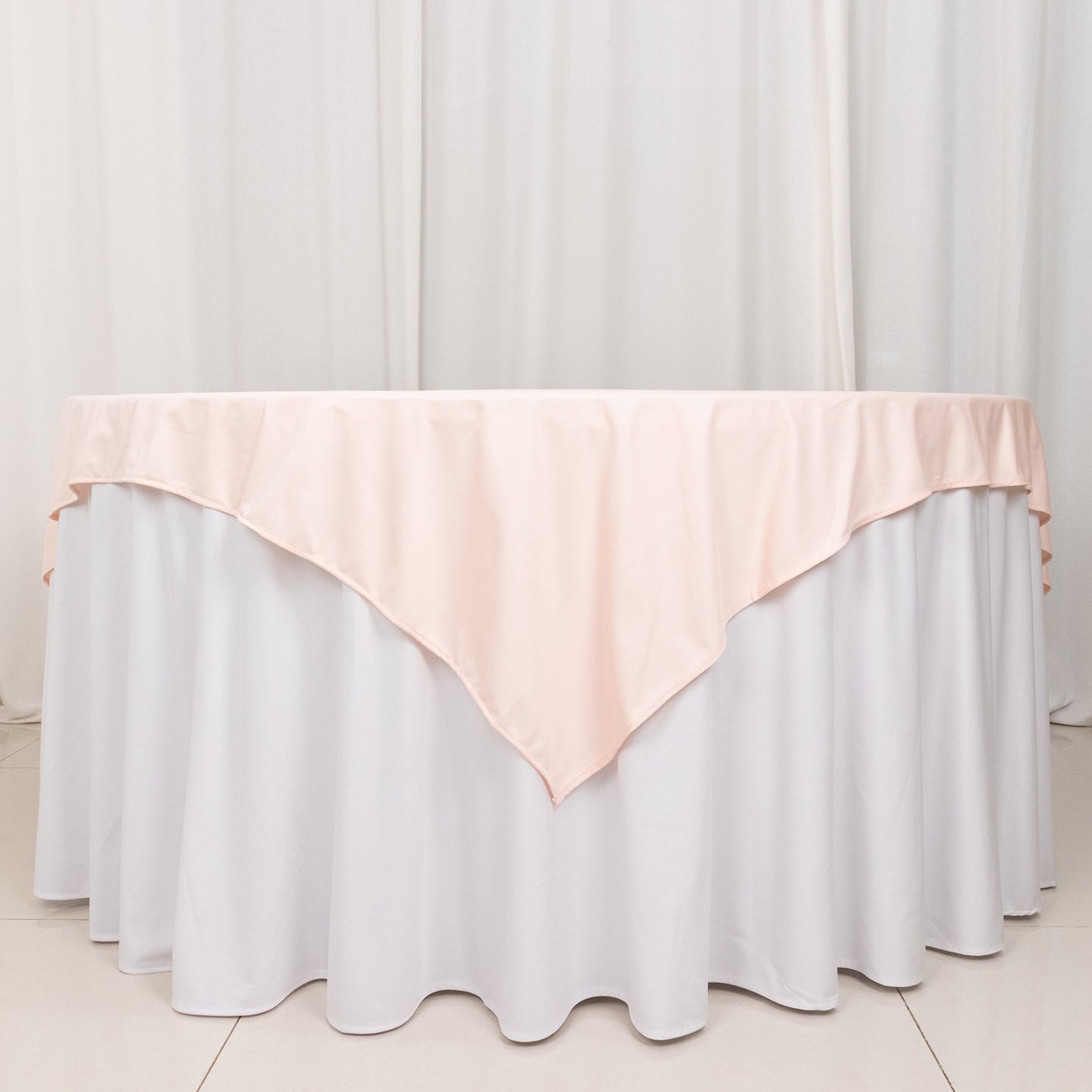 70" Blush Premium Scuba Wrinkle Free Square Table Overlay, Scuba Polyester Table Topper