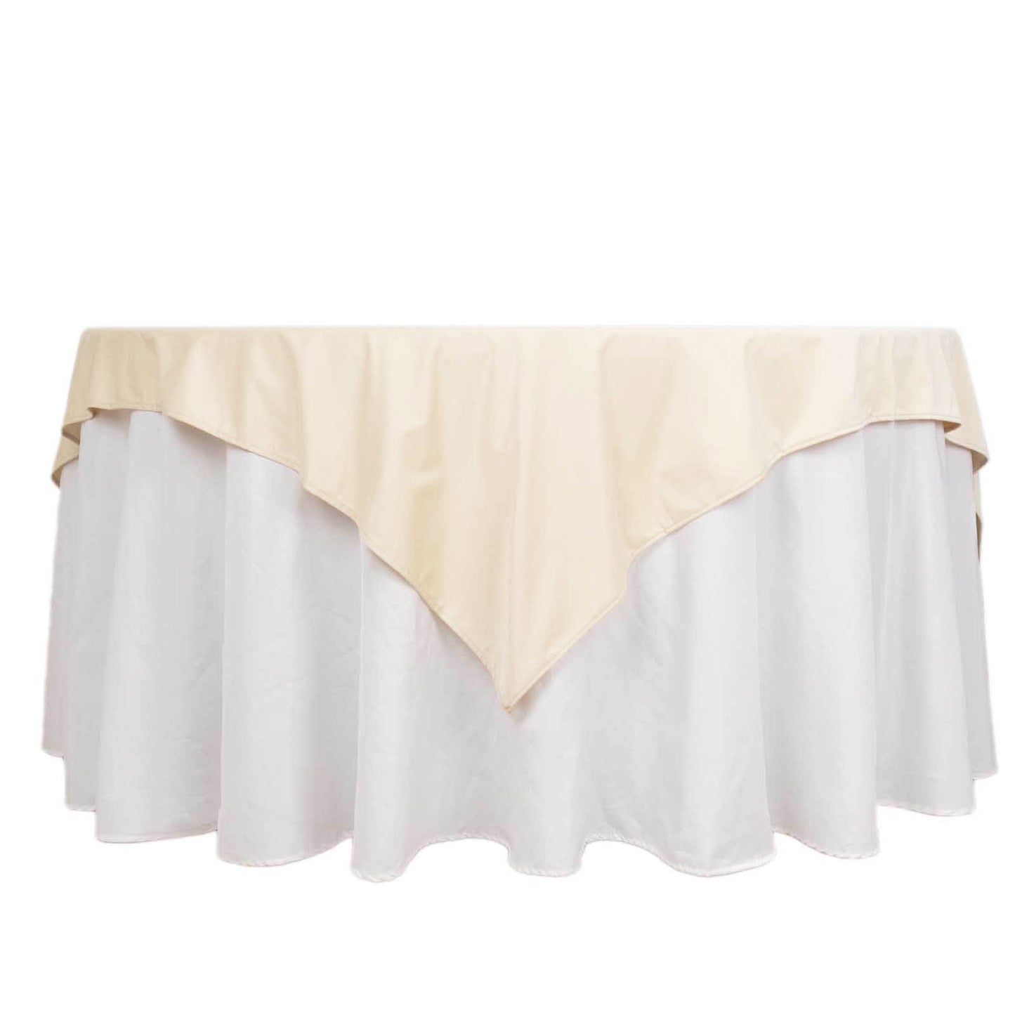 70" Beige Scuba Wrinkle Free Square Table Overlay, Scuba Polyester Table Topper