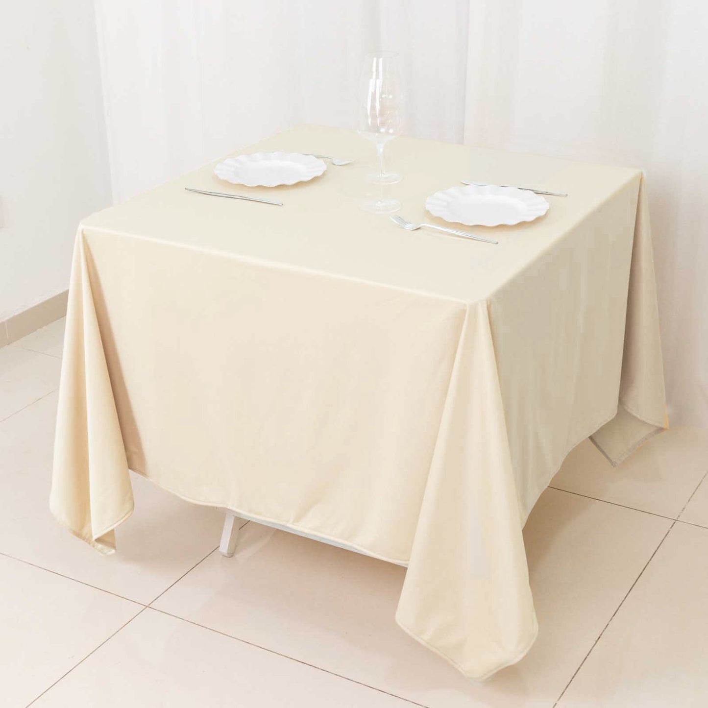 70" Beige Premium Scuba Wrinkle Free Square Tablecloth, Scuba Polyester Tablecloth