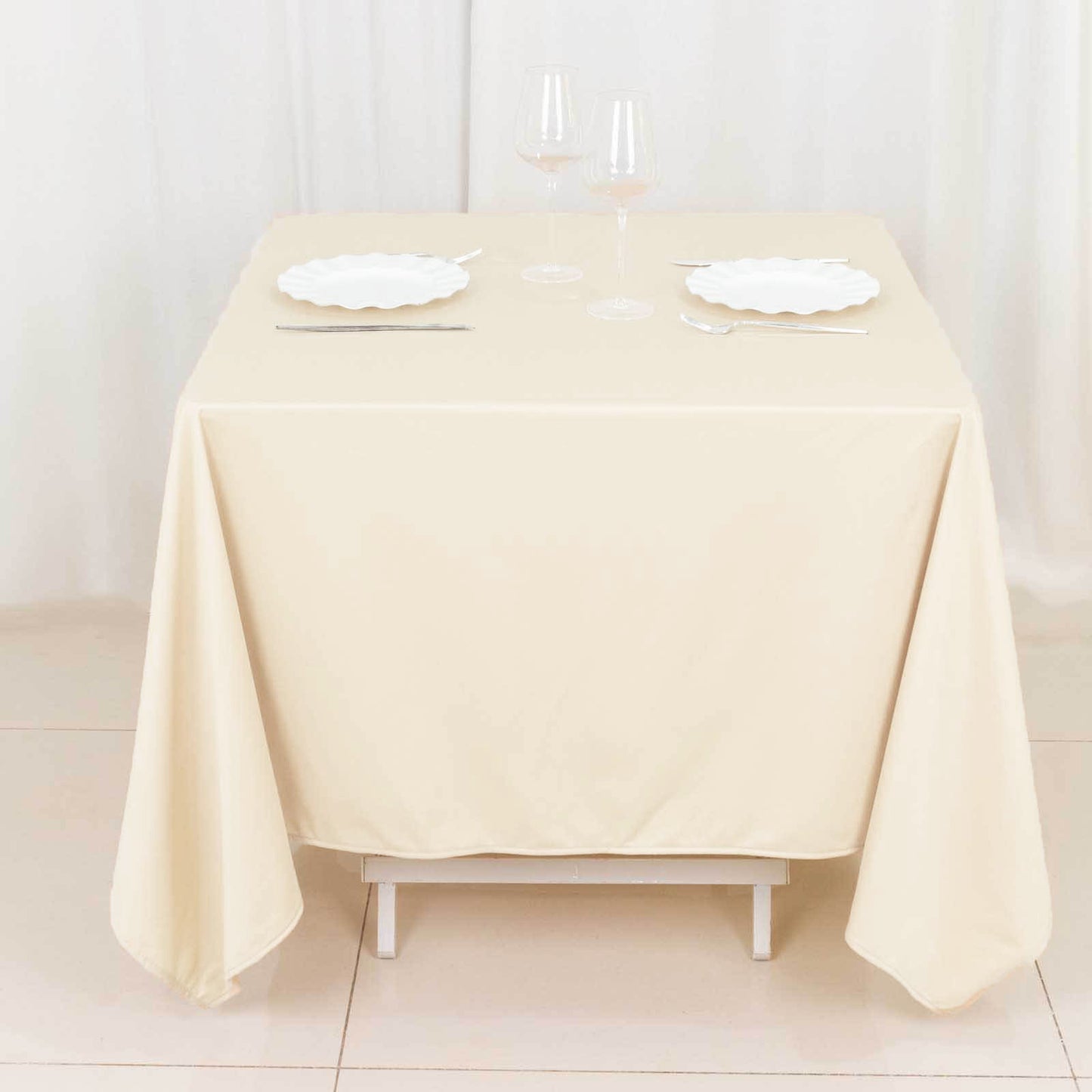 70" Beige Premium Scuba Wrinkle Free Square Tablecloth, Scuba Polyester Tablecloth