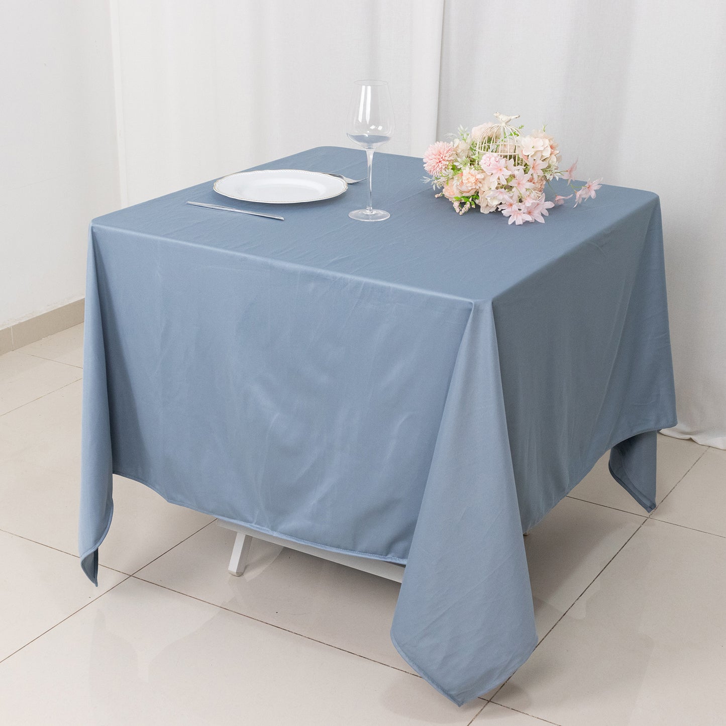 70" Dusty Blue Premium Scuba Wrinkle Free Square Tablecloth, Scuba Polyester Tablecloth