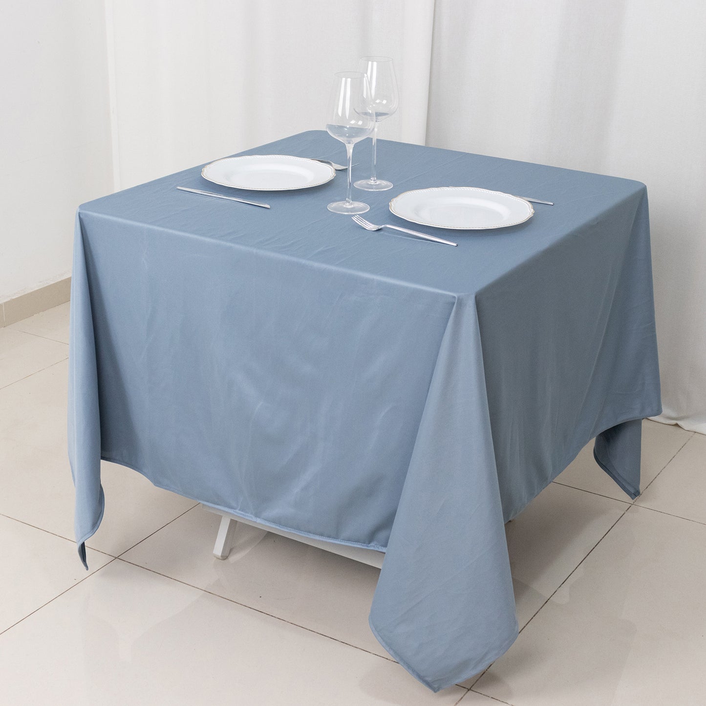 70" Dusty Blue Premium Scuba Wrinkle Free Square Tablecloth, Scuba Polyester Tablecloth