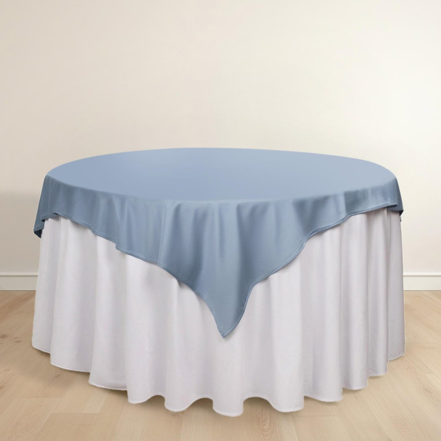 70" Dusty Blue Scuba Wrinkle Free Square Table Overlay, Scuba Polyester Table Topper