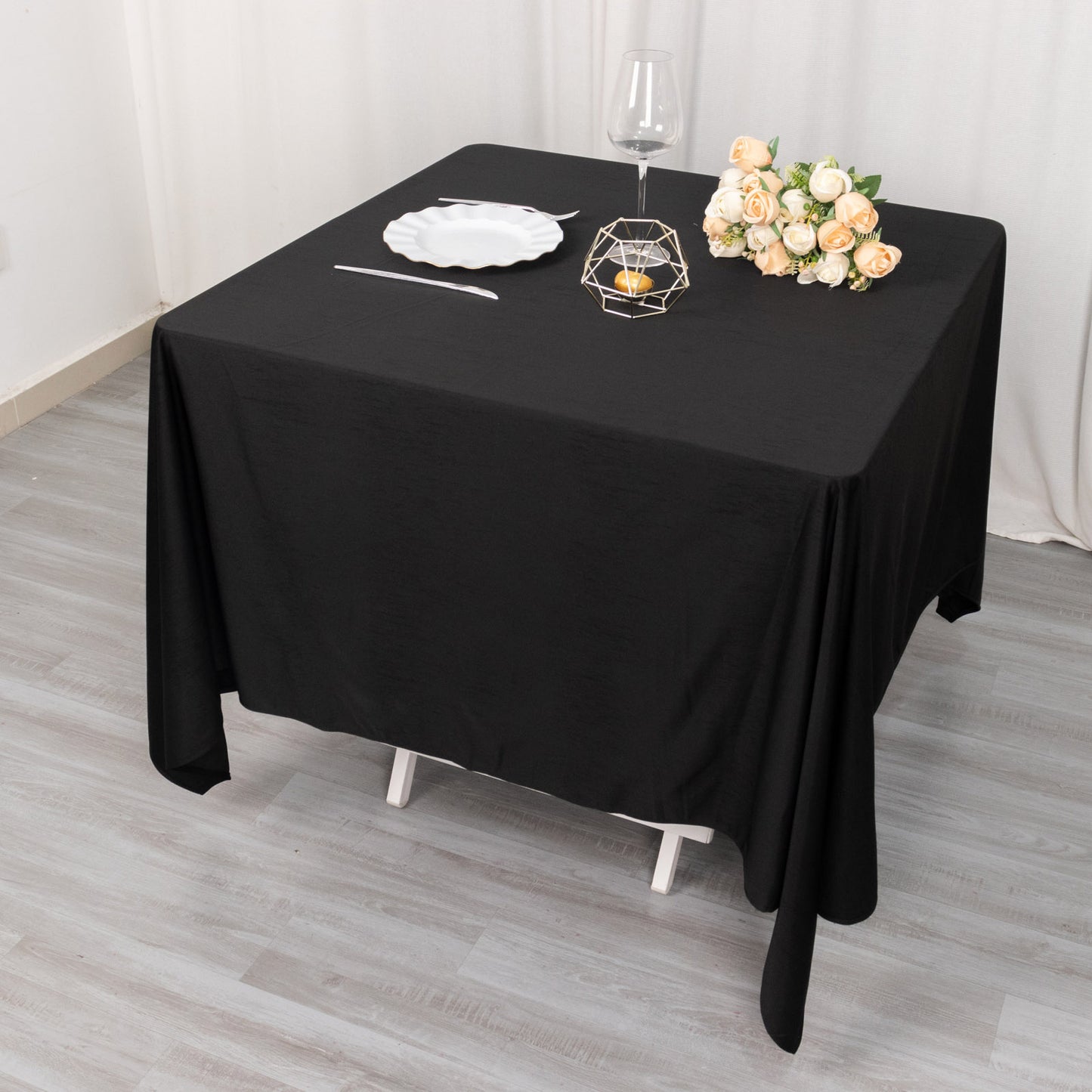 70" Black Scuba Wrinkle Free Square Tablecloth, Scuba Polyester Tablecloth