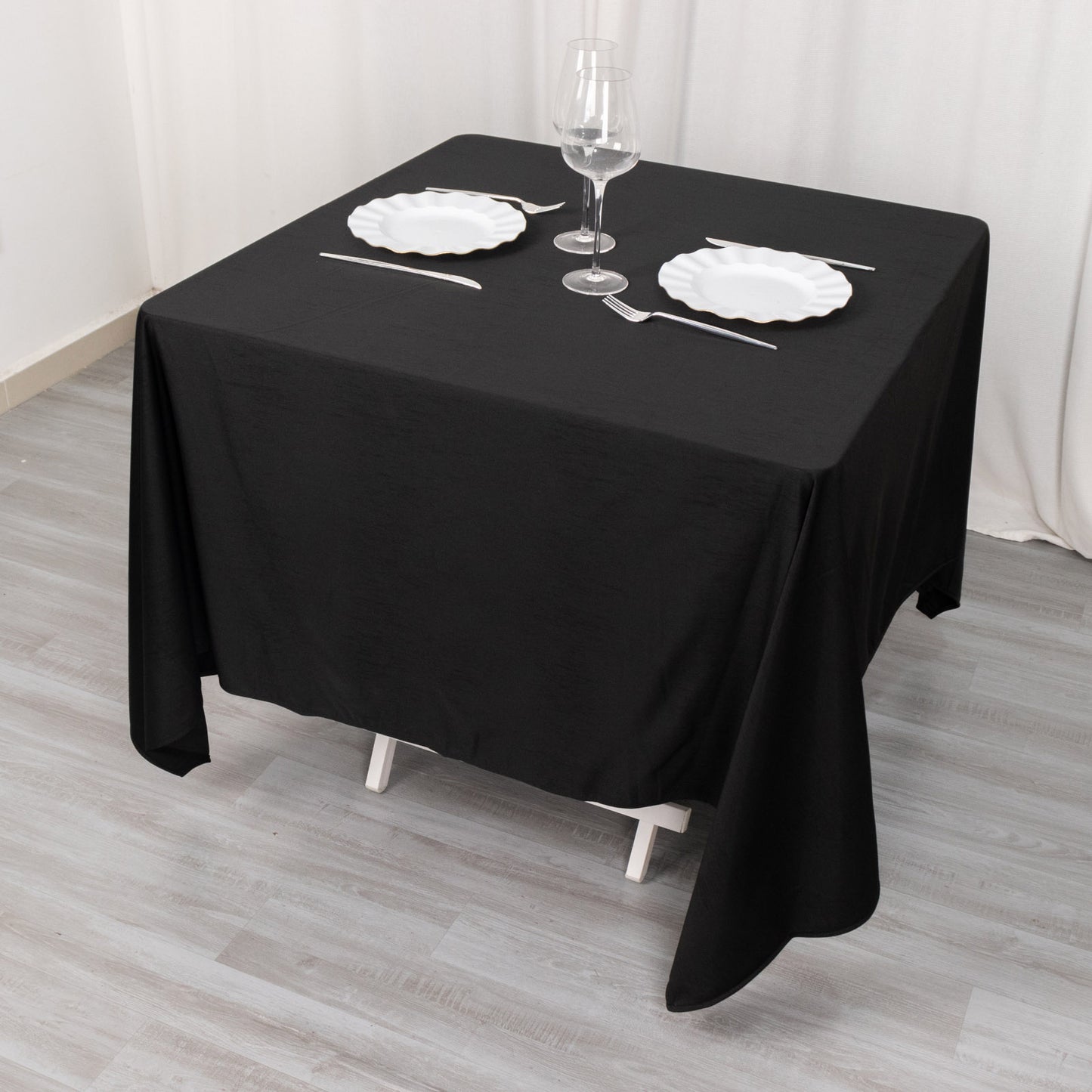 70" Black Scuba Wrinkle Free Square Tablecloth, Scuba Polyester Tablecloth