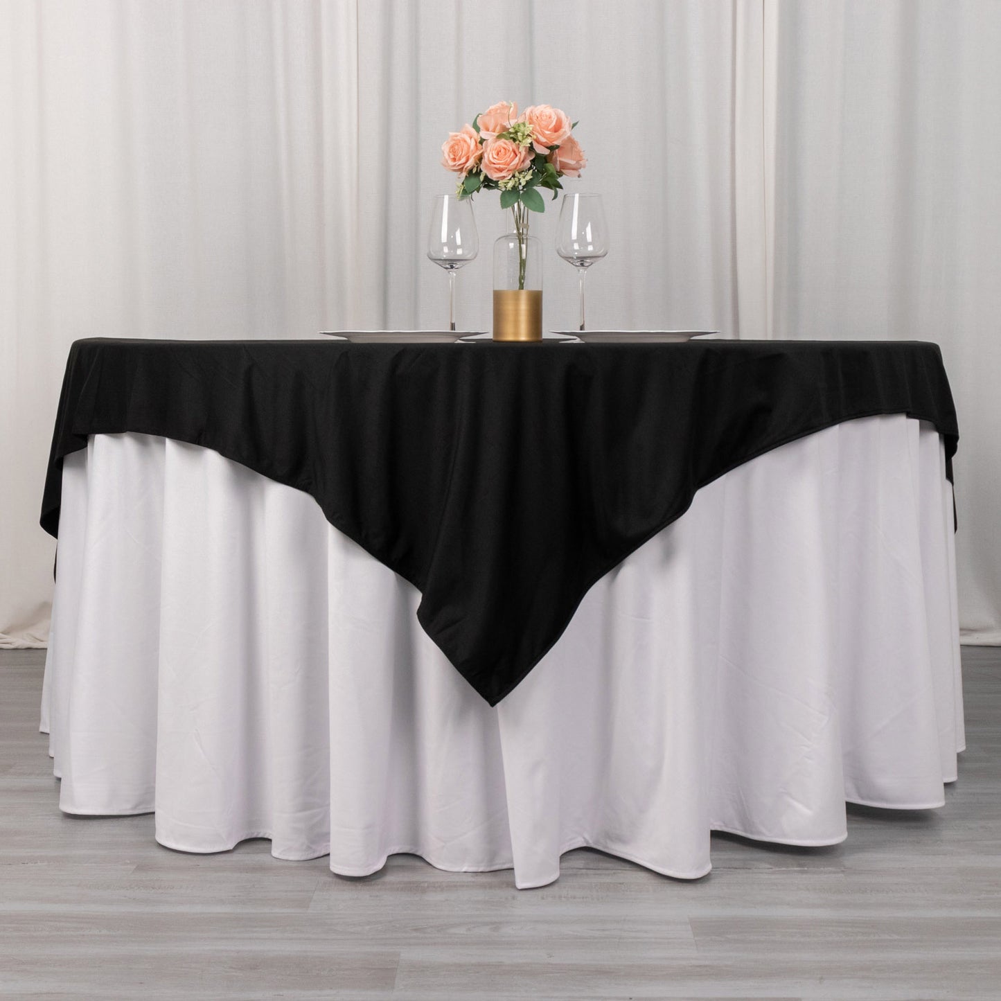 70" Black Scuba Wrinkle Free Square Table Overlay, Scuba Polyester Table Topper