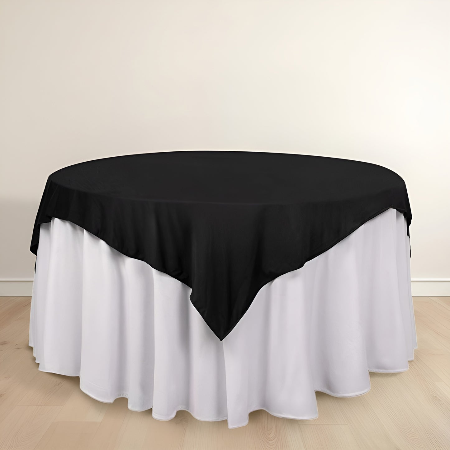 70" Black Scuba Wrinkle Free Square Table Overlay, Scuba Polyester Table Topper