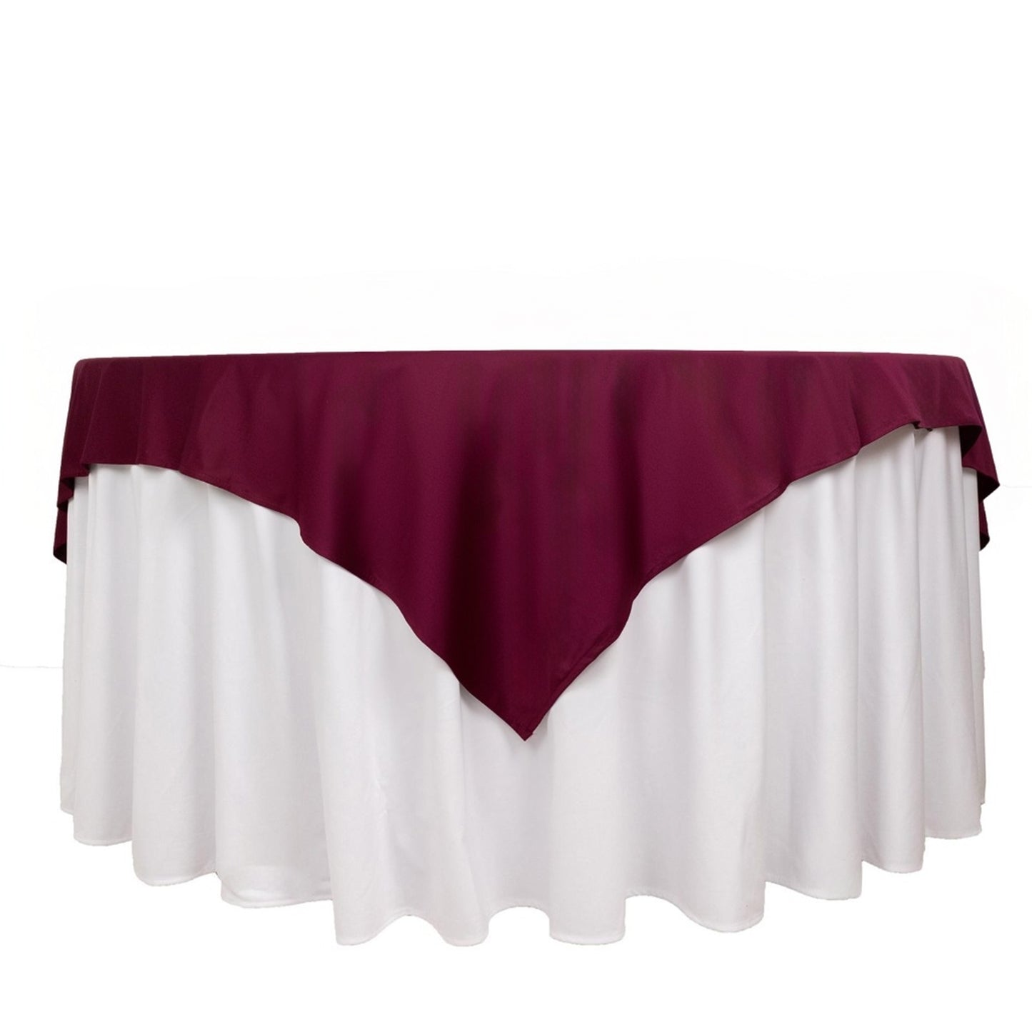 70" Burgundy Scuba Wrinkle Free Square Table Overlay, Scuba Polyester Table Topper