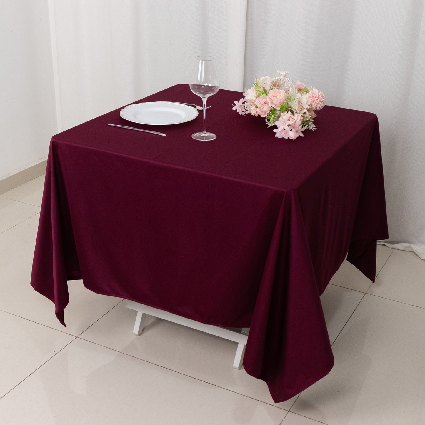 70" Burgundy Scuba Wrinkle Free Square Tablecloth, Scuba Polyester Tablecloth