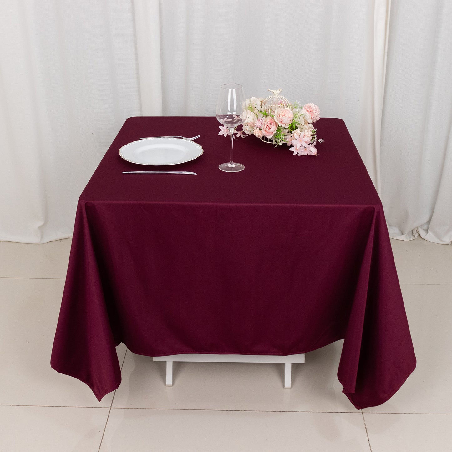 70" Burgundy Scuba Wrinkle Free Square Tablecloth, Scuba Polyester Tablecloth