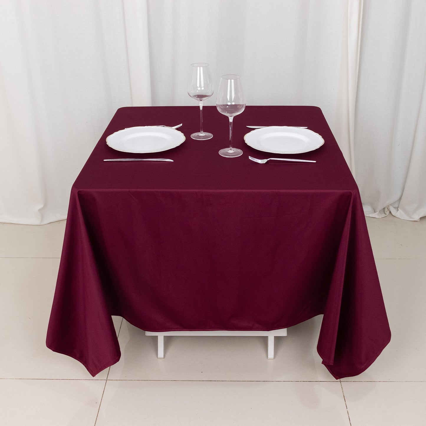70" Burgundy Scuba Wrinkle Free Square Tablecloth, Scuba Polyester Tablecloth